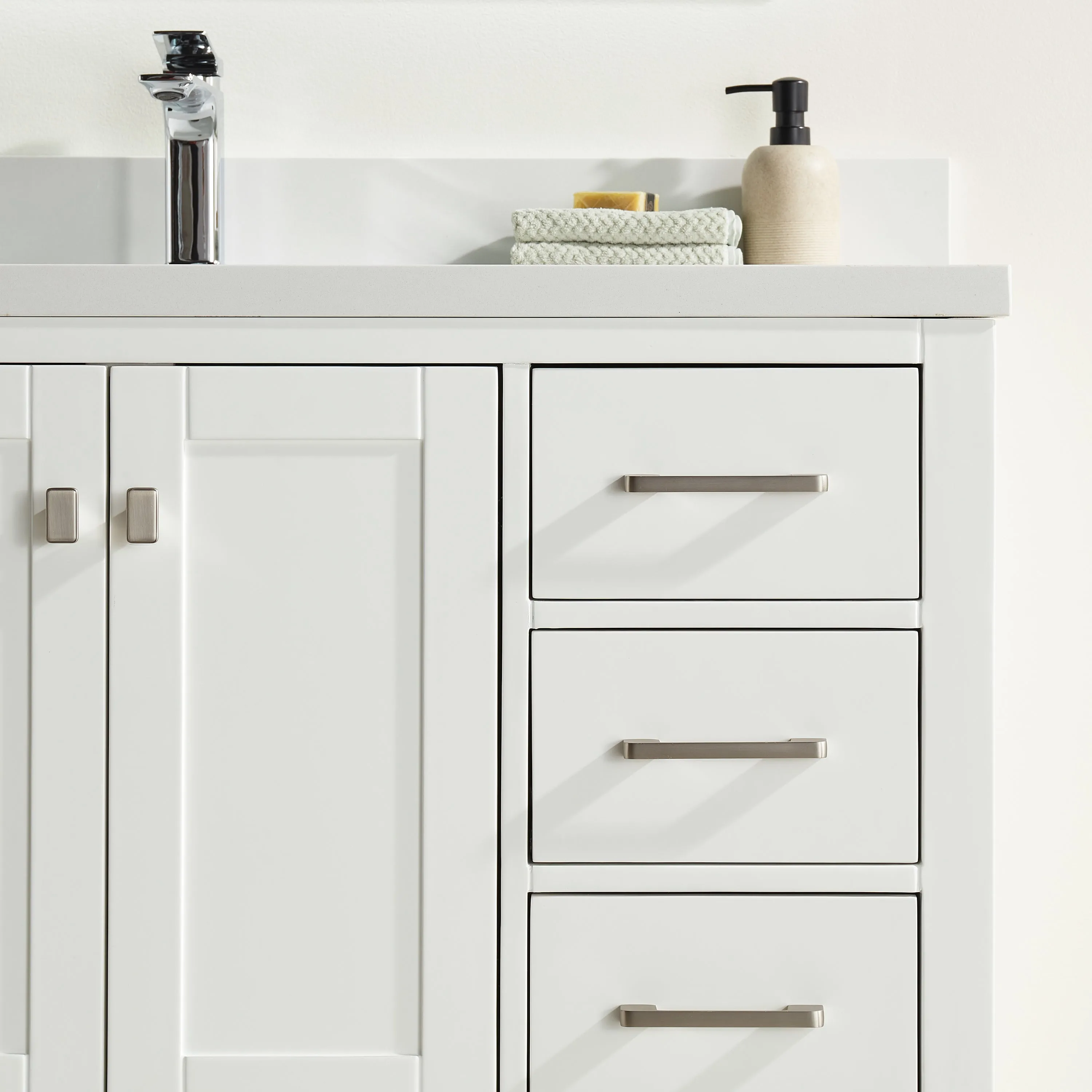 Rose - 48", White , Floor Standing Modern Bathroom Vanity, White Quartz Countertop