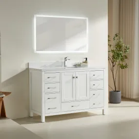 Rose- 54" White , Floor Standing Modern Bathroom Vanity, White Quartz Countertop