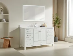 Rose- 60" Single Sink, White , Floor Standing Modern Bathroom Vanity, White Quartz Countertop