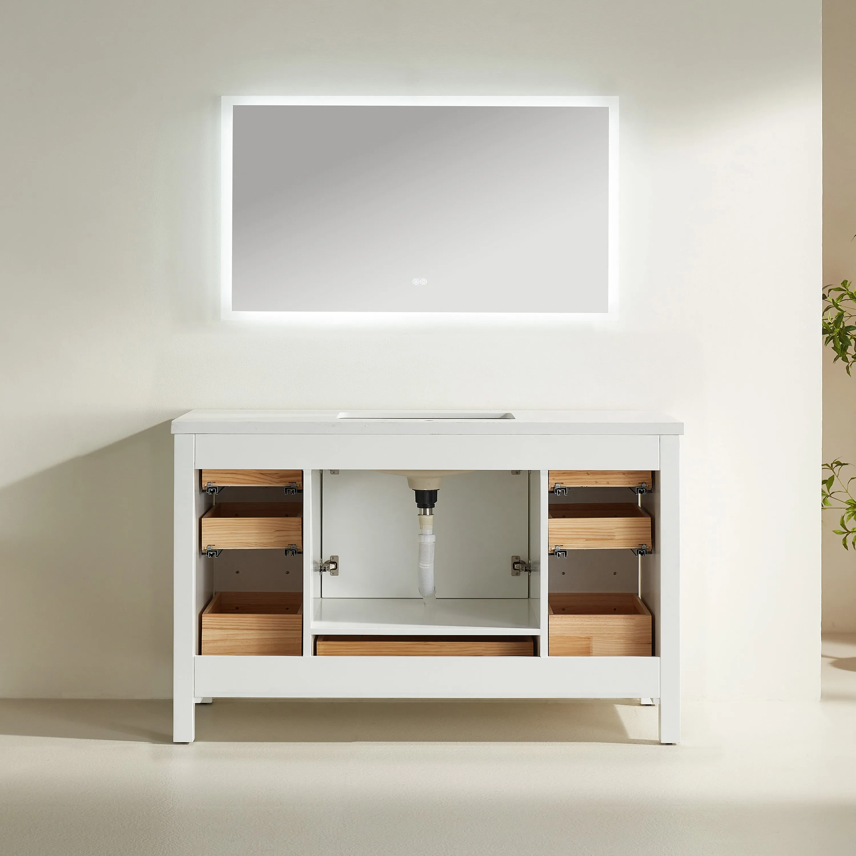 Rose- 60" Single Sink, White , Floor Standing Modern Bathroom Vanity, White Quartz Countertop