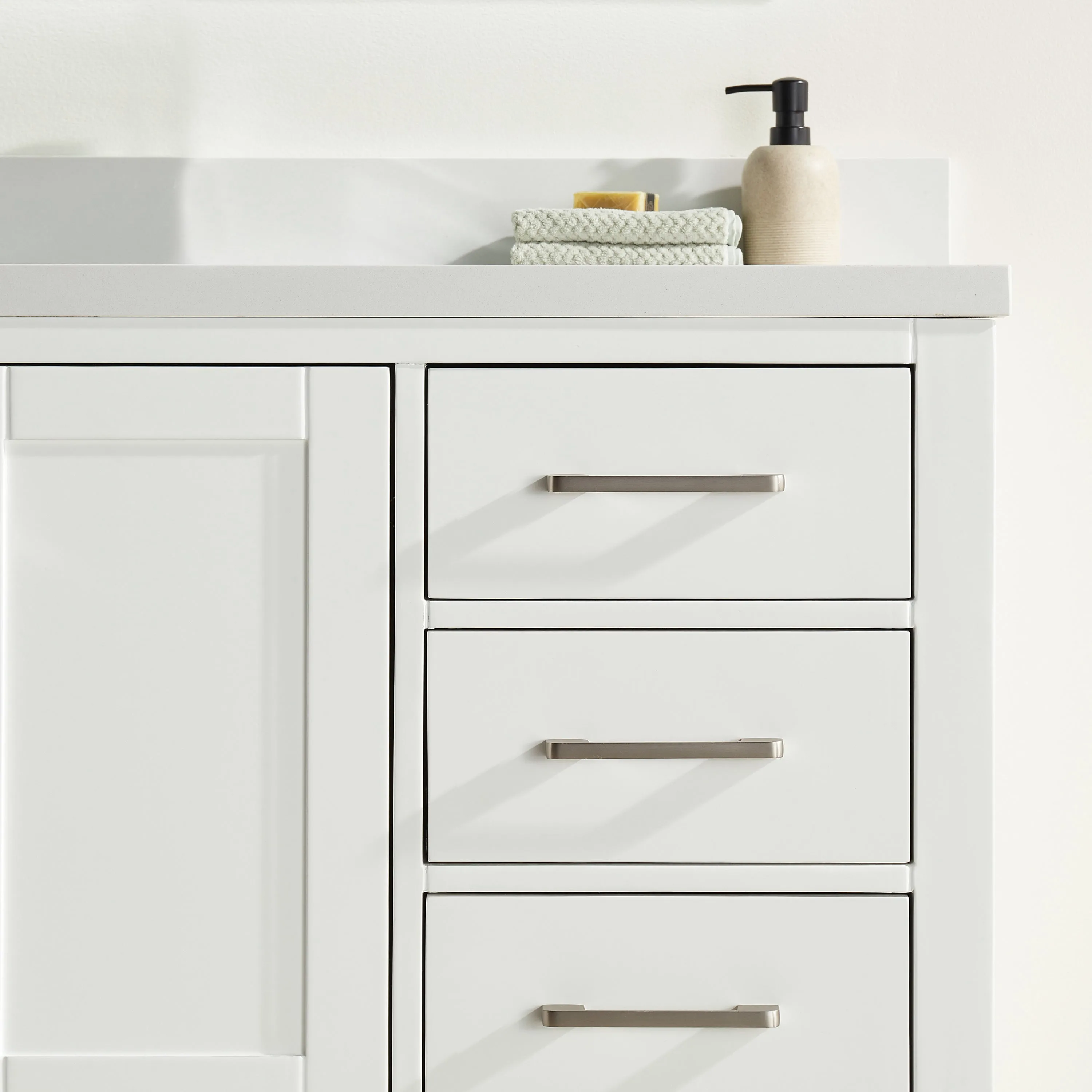 Rose- 60" Single Sink, White , Floor Standing Modern Bathroom Vanity, White Quartz Countertop