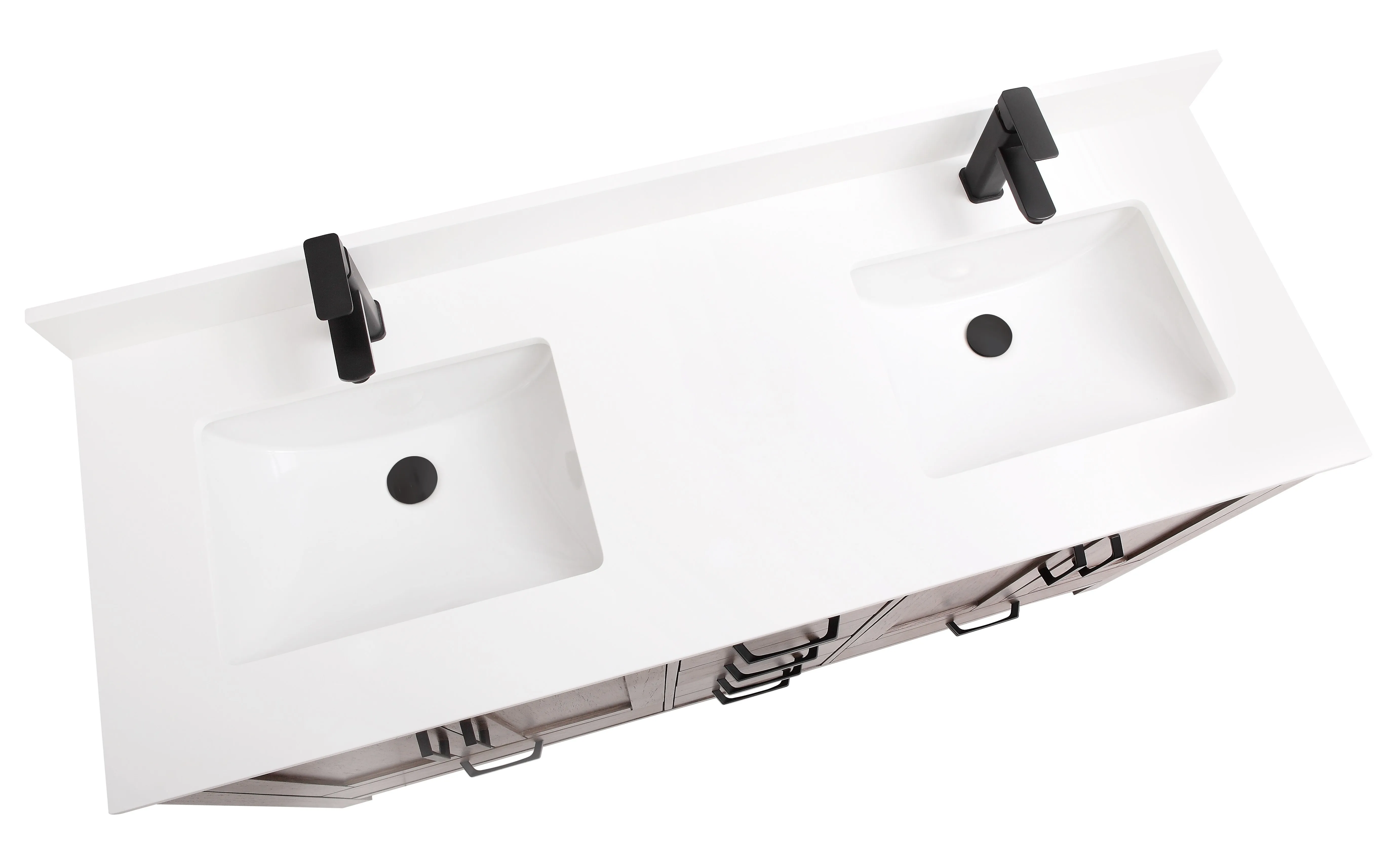 ROSE - 60",Double Sink, Brown Oak, Floor Standing Modern Bathroom Vanity, White Quartz Countertop