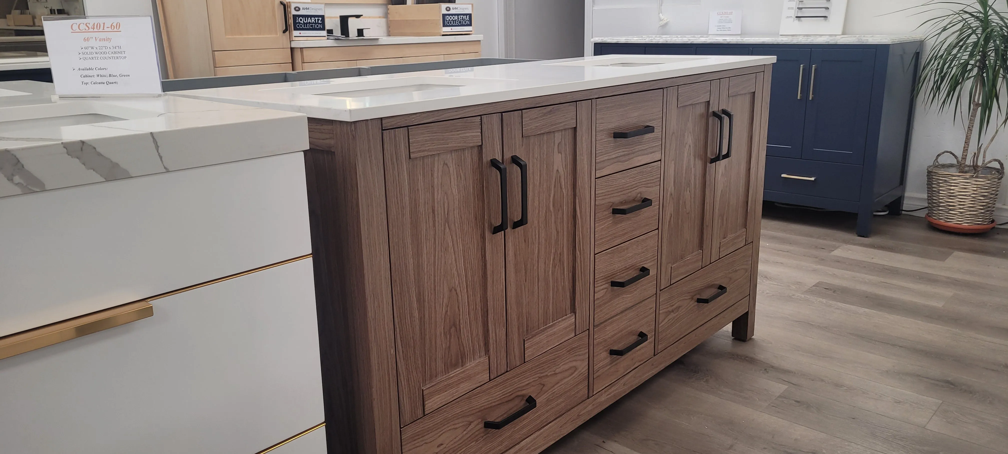 ROSE - 60",Double Sink, Brown Oak, Floor Standing Modern Bathroom Vanity, White Quartz Countertop