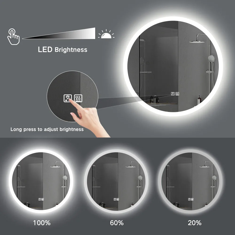 Round Bathroom Vanity Mirror with Lights, Defogger