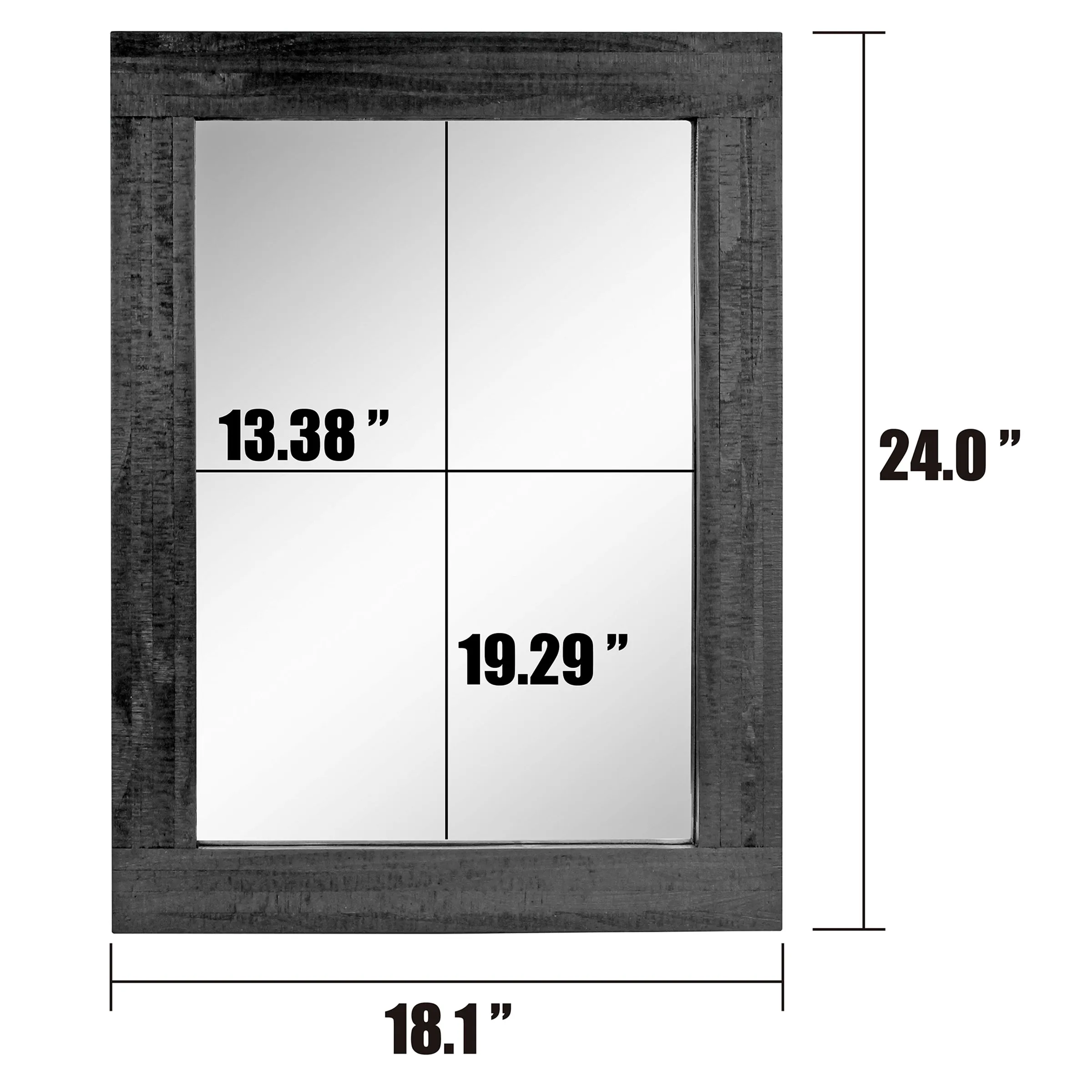 Rustic Rectangular Black Painted Wood Frame Hanging Wall Mirror (WS)