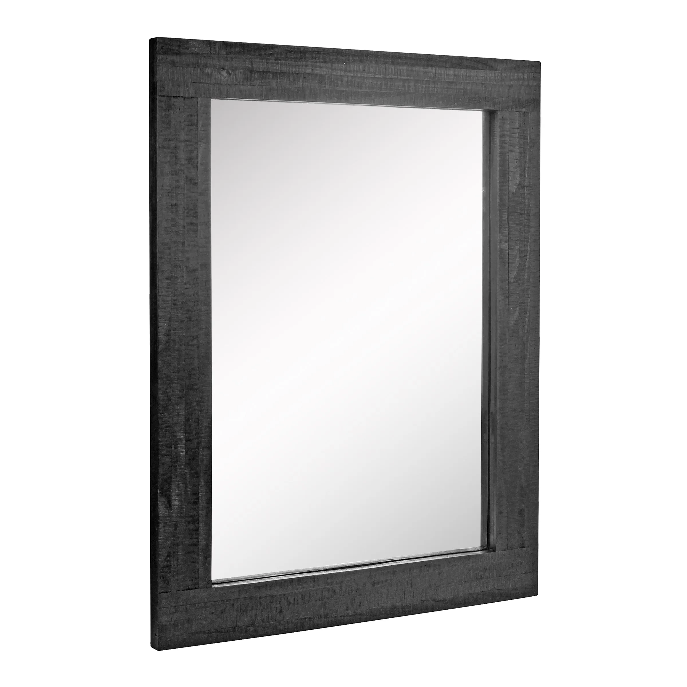 Rustic Rectangular Black Painted Wood Frame Hanging Wall Mirror