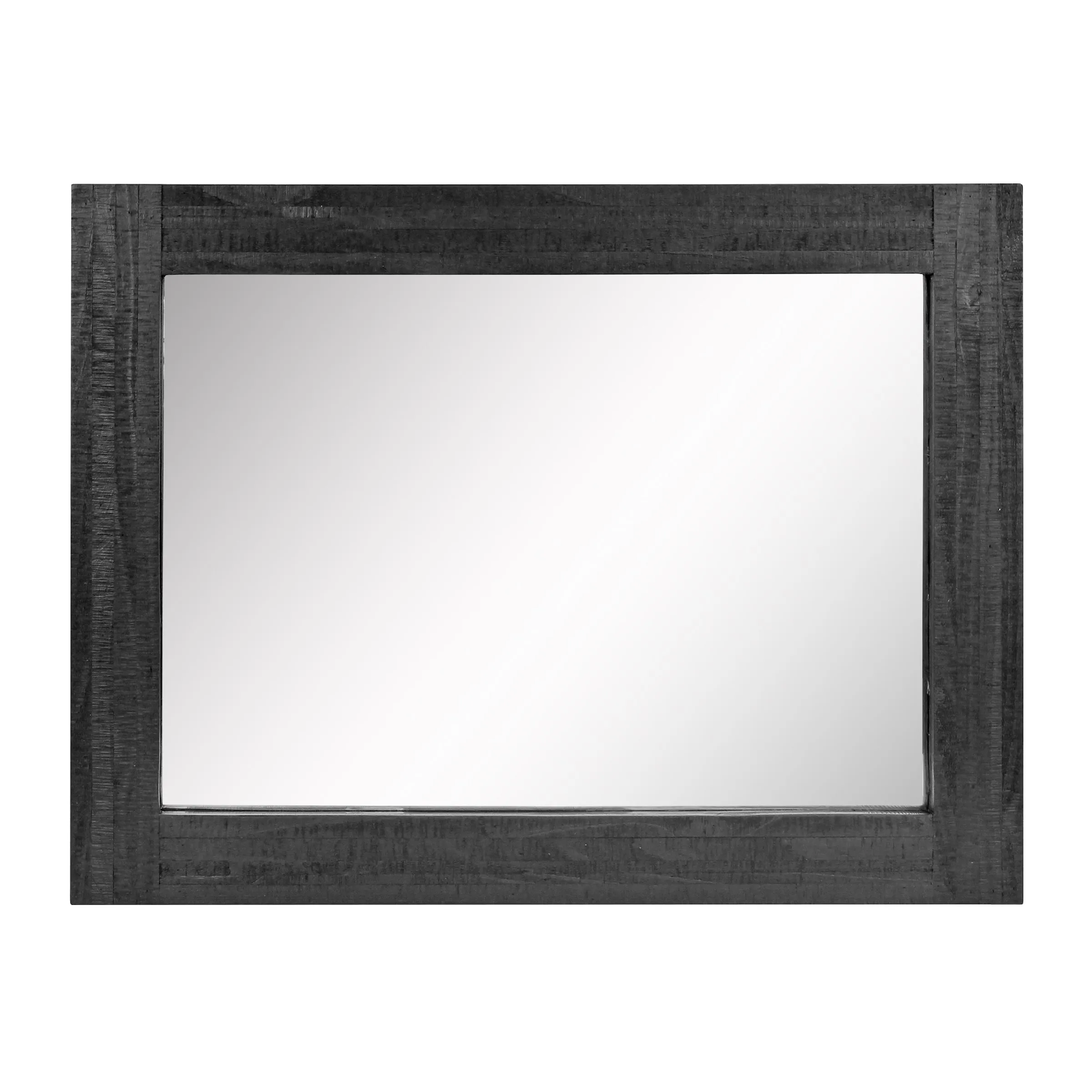 Rustic Rectangular Black Painted Wood Frame Hanging Wall Mirror