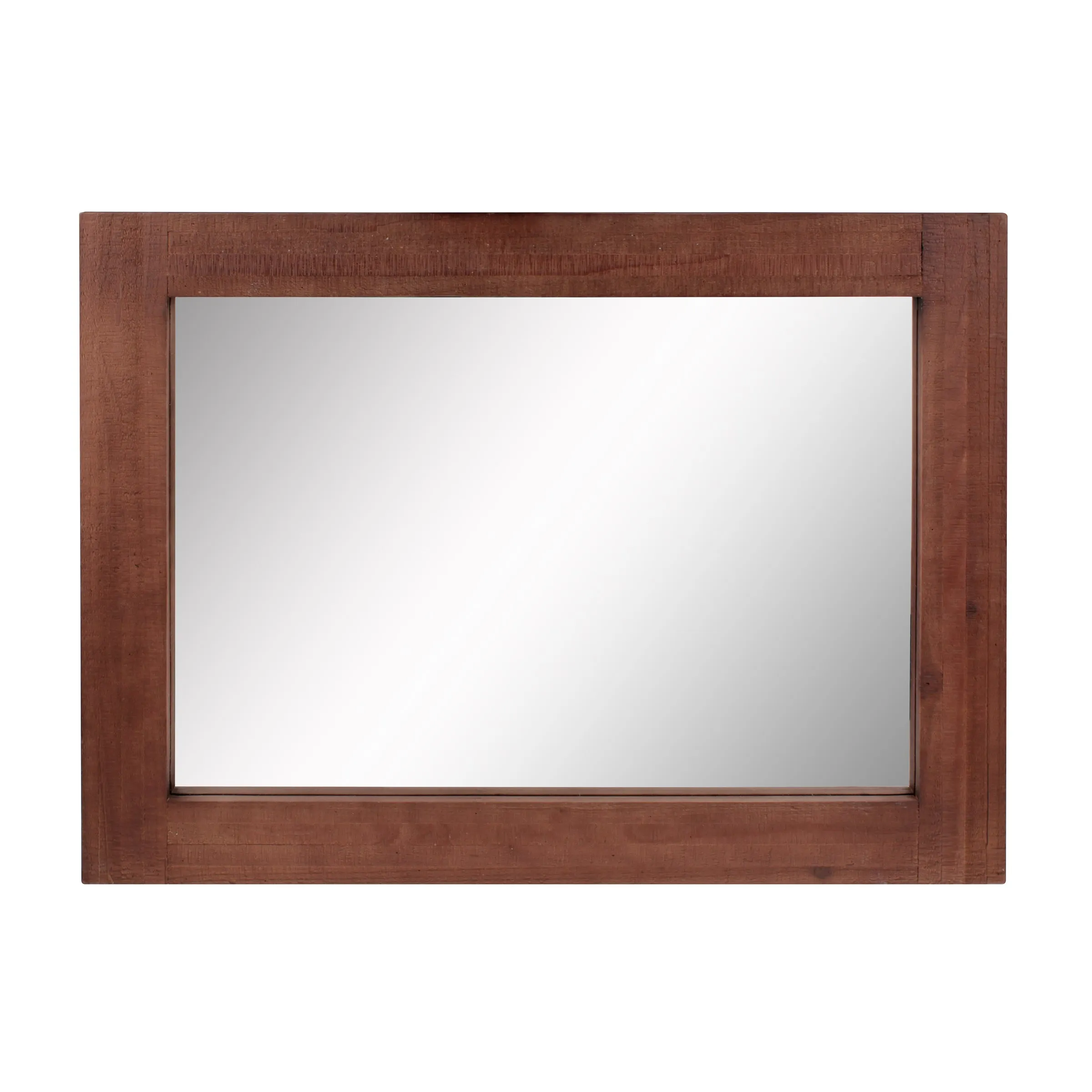 Rustic Rectangular Redwood Wooden Frame Hanging Wall Mirror
