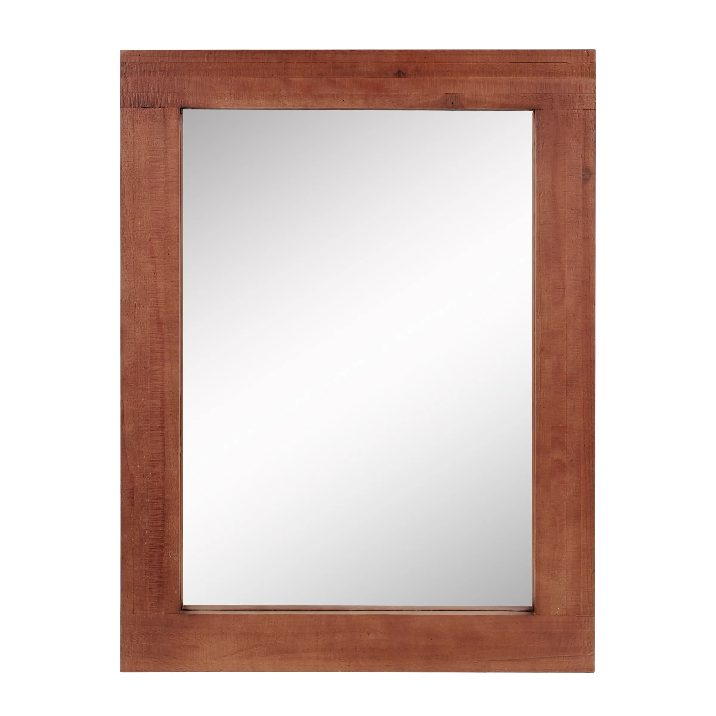 Rustic Rectangular Redwood Wooden Frame Hanging Wall Mirror