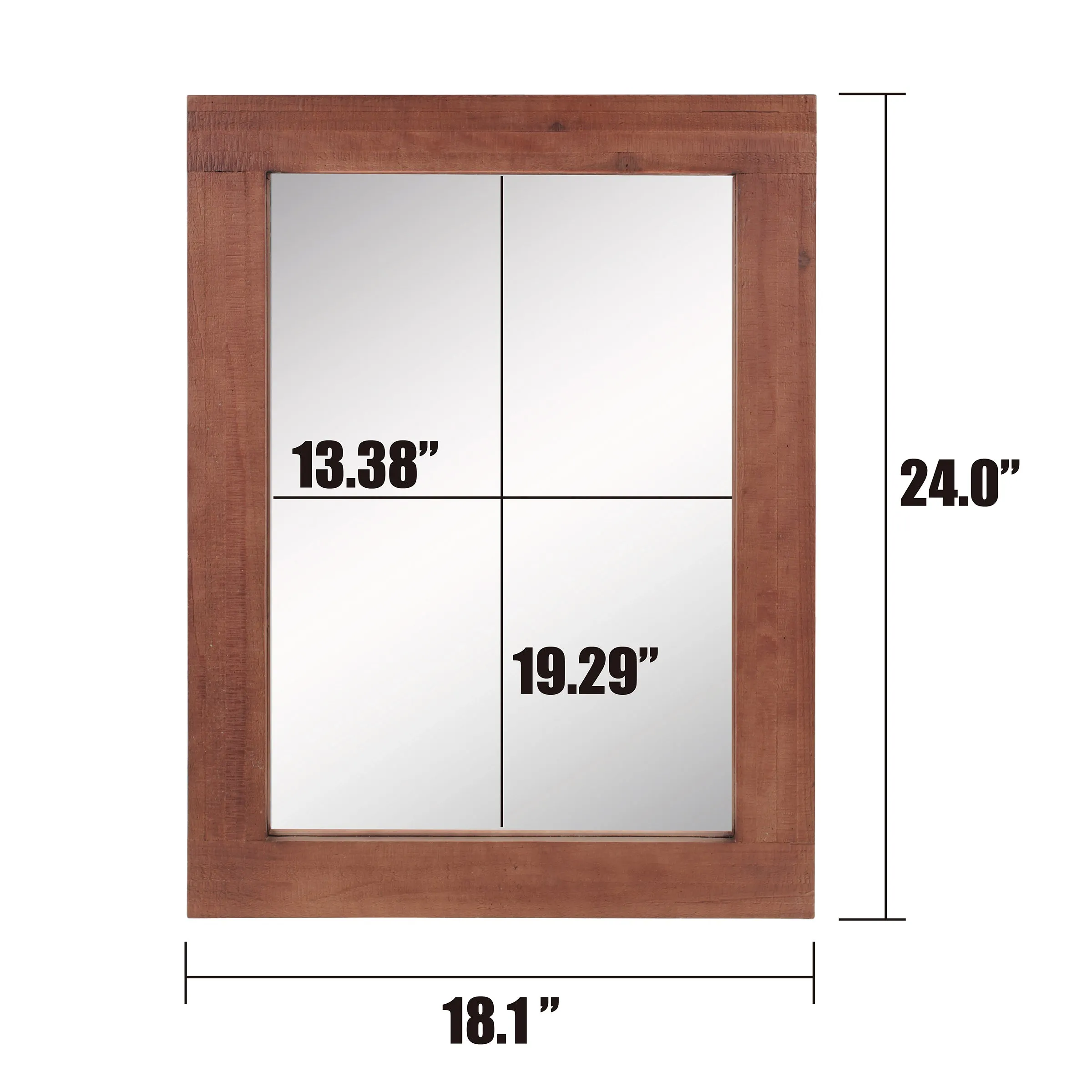 Rustic Rectangular Redwood Wooden Frame Hanging Wall Mirror
