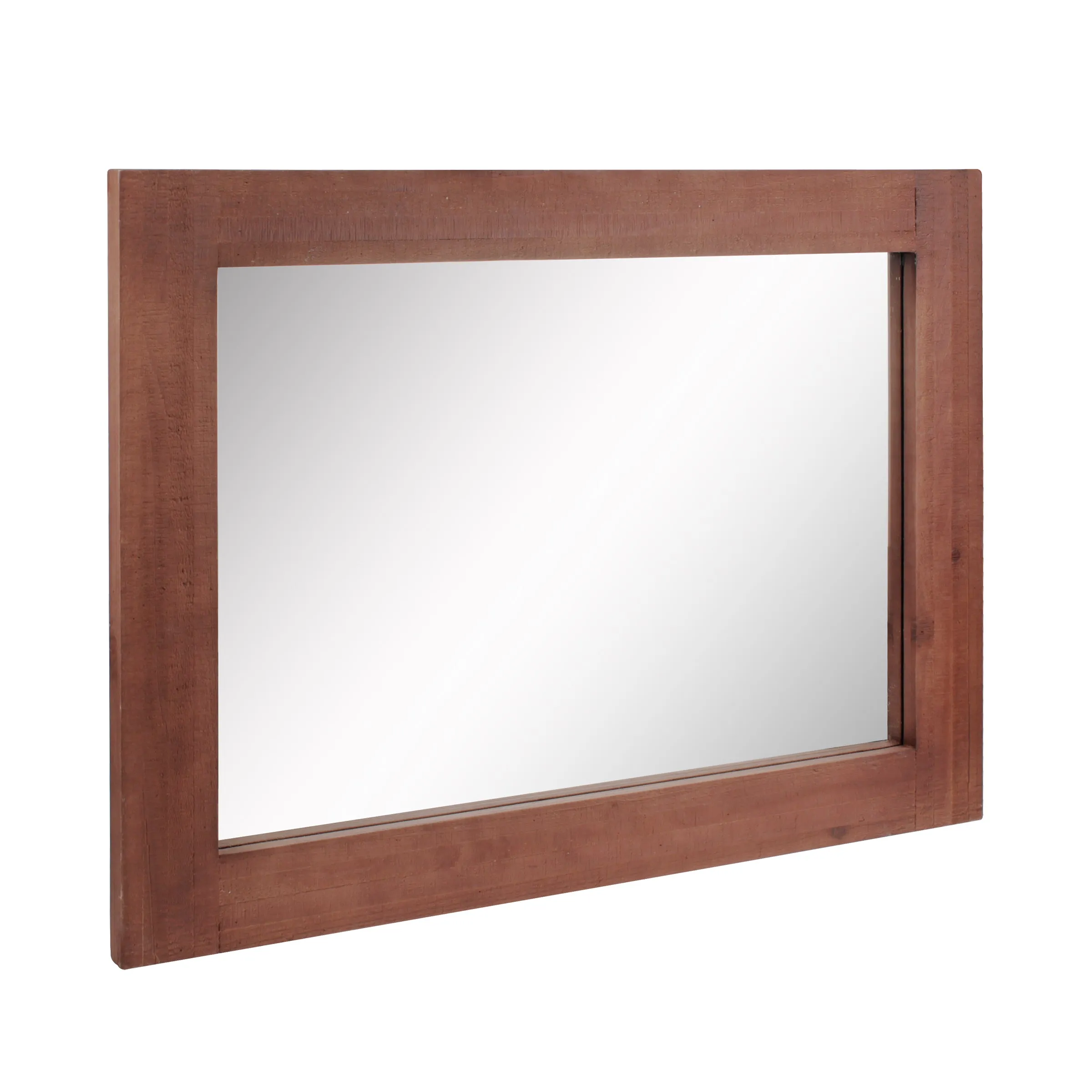Rustic Rectangular Redwood Wooden Frame Hanging Wall Mirror