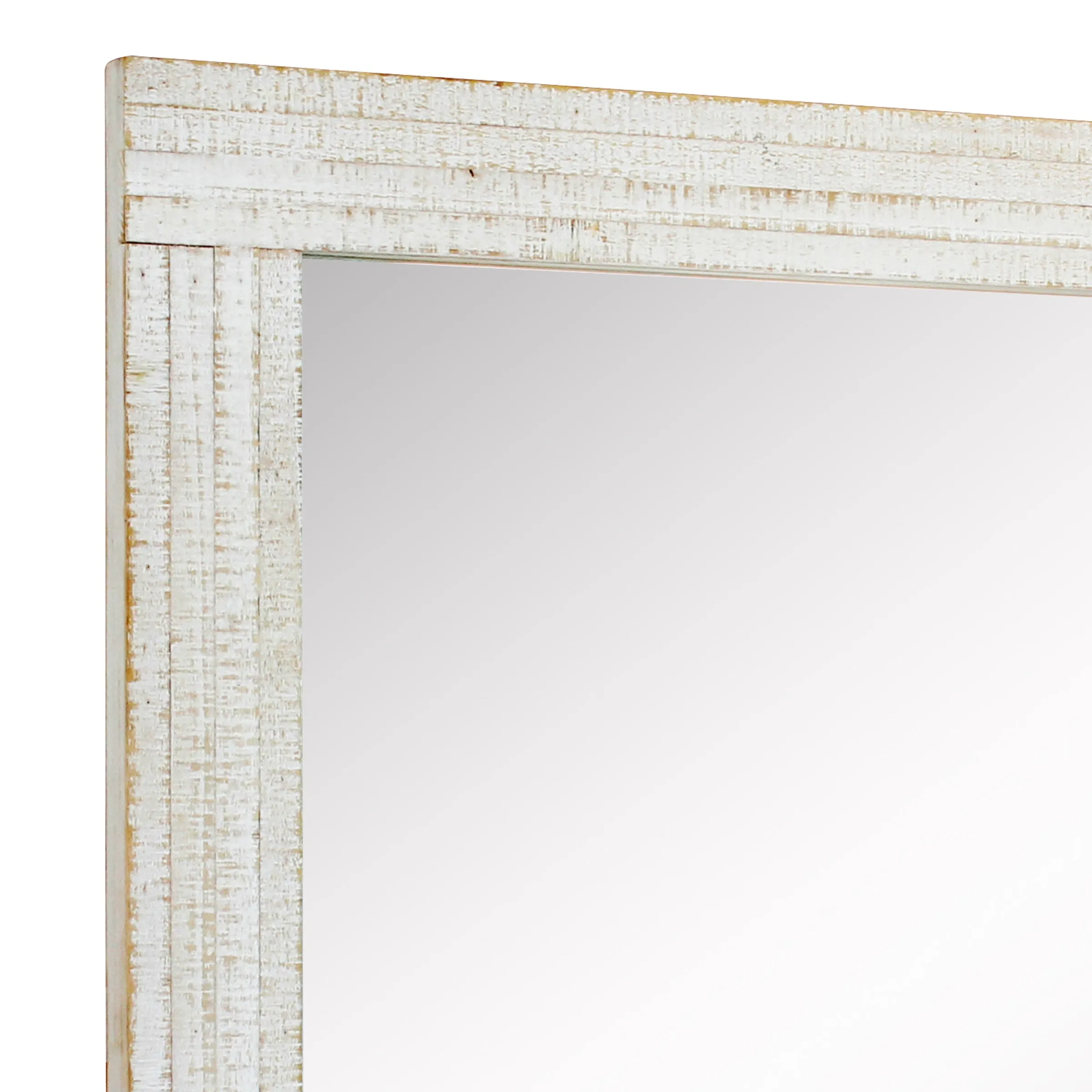 Rustic Rectangular Worn White Wood Frame Hanging Wall Mirror (WS)