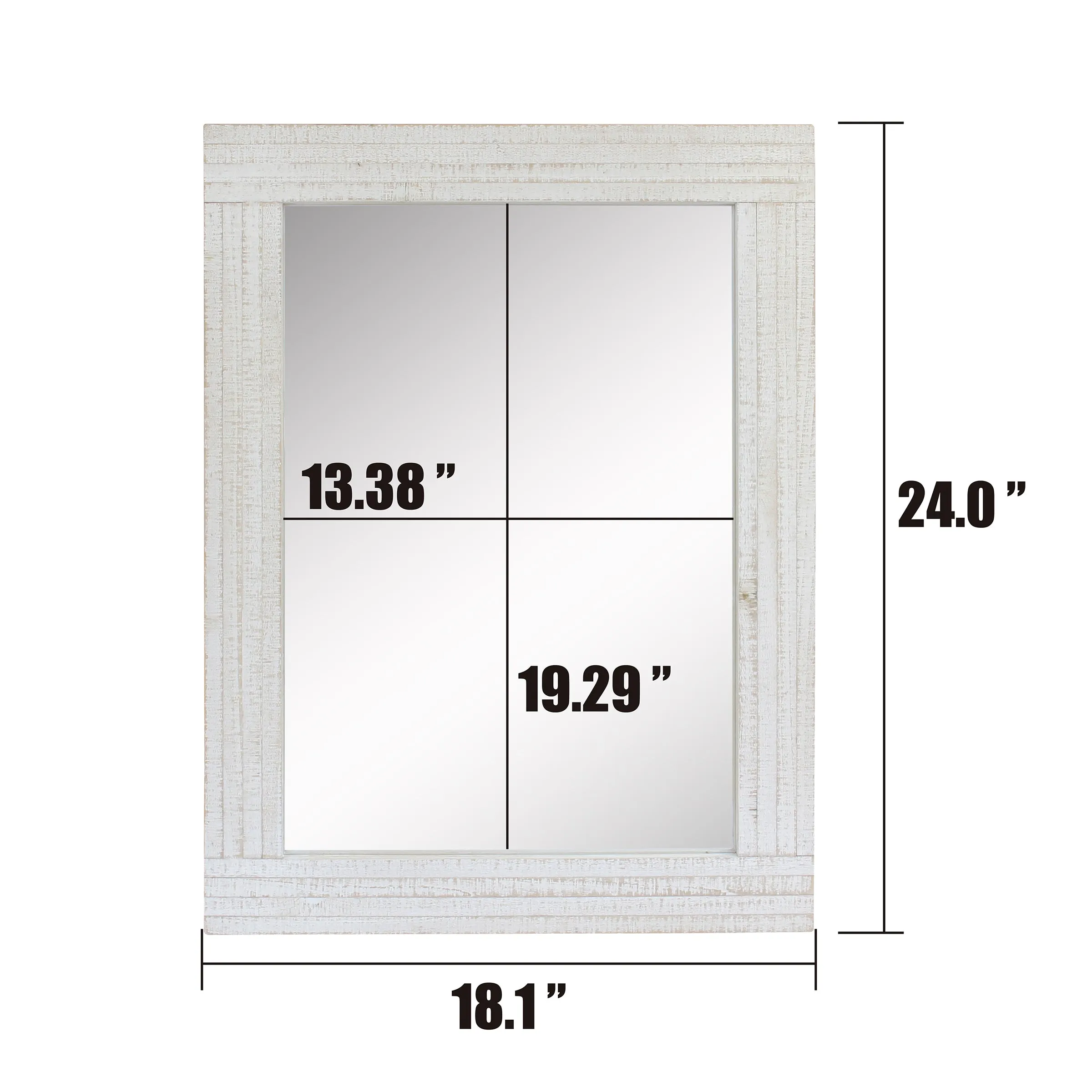 Rustic Rectangular Worn White Wood Frame Hanging Wall Mirror (WS)
