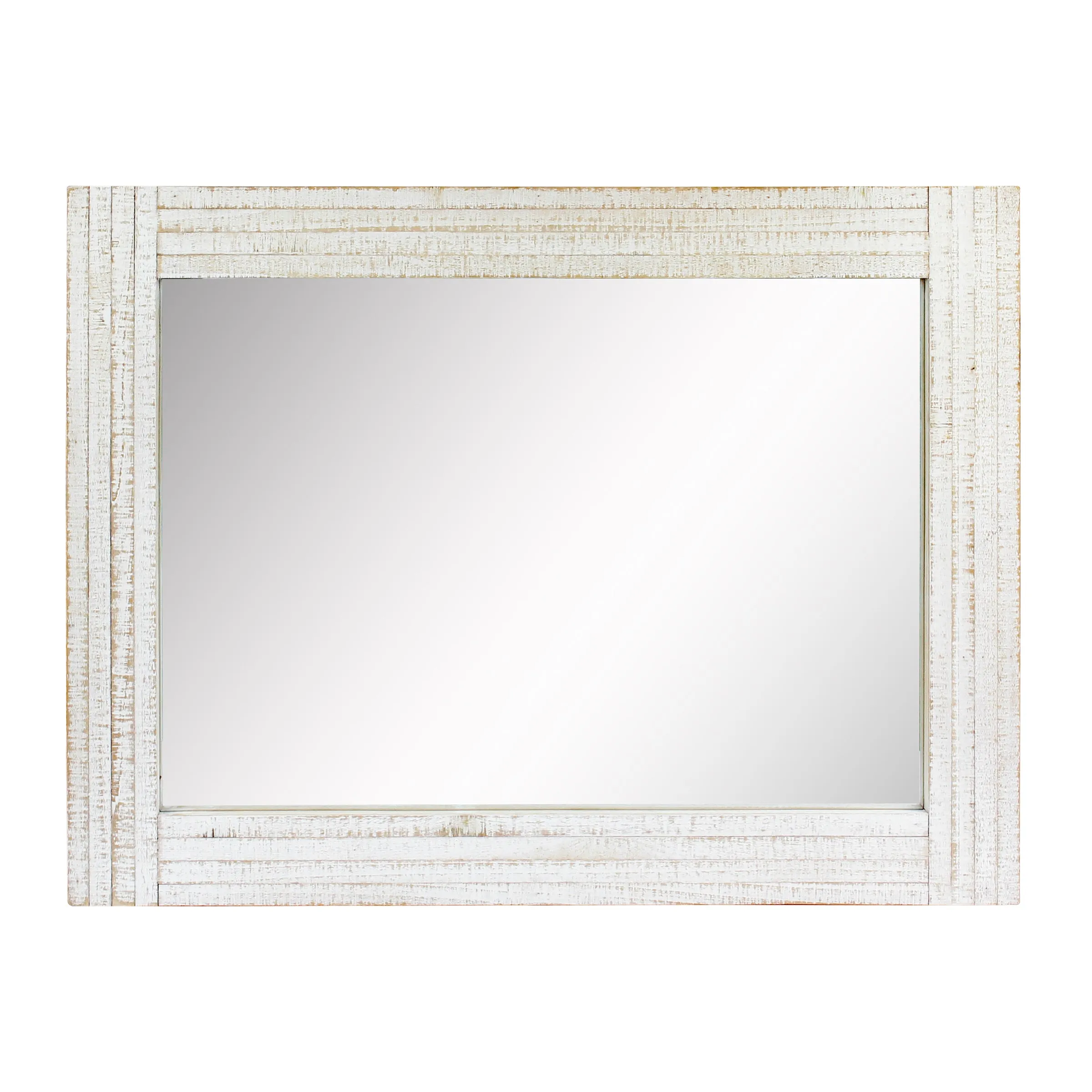 Rustic Rectangular Worn White Wood Frame Hanging Wall Mirror (WS)