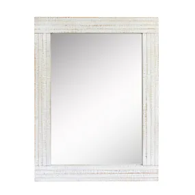 Rustic Rectangular Worn White Wood Frame Hanging Wall Mirror