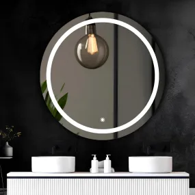 SANIF® LED Mirror for Bathroom Wall - Full Length Home Decor Designer Mirror for Bedroom, Living Room, Dressing Room, Hall, Wash Basin, Round Shape (Size - 24x24 Inch, Framed)
