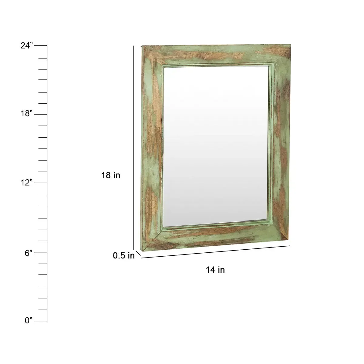 Solid Wood Green Distress Bathroom Mirror