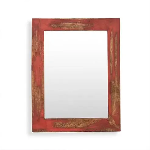 Solid Wood Red Distress Bathroom Mirror