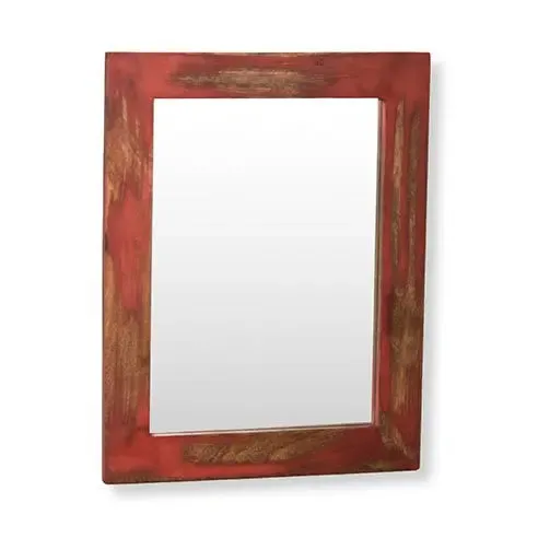 Solid Wood Red Distress Bathroom Mirror