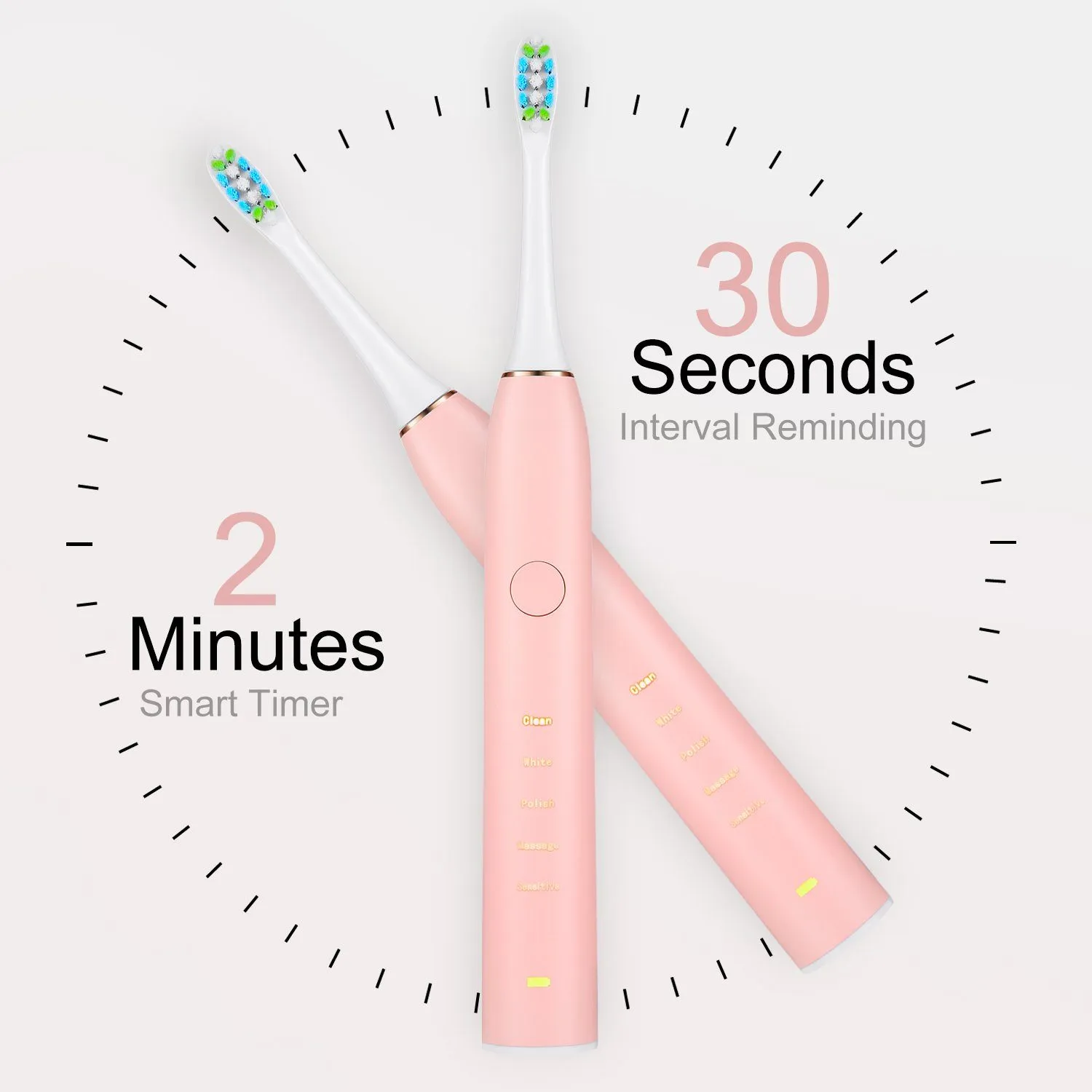 Sonic Electric Toothbrush For Adults Magnetic Charging Waterproof IPX7 Replacement Heads Set