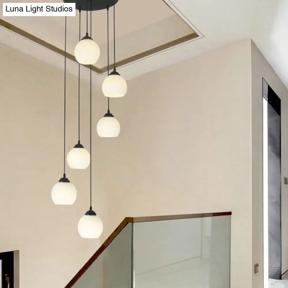 Spiral Milky Glass Multi Pendant Simple Hanging Ceiling Light in Black for Stairs
