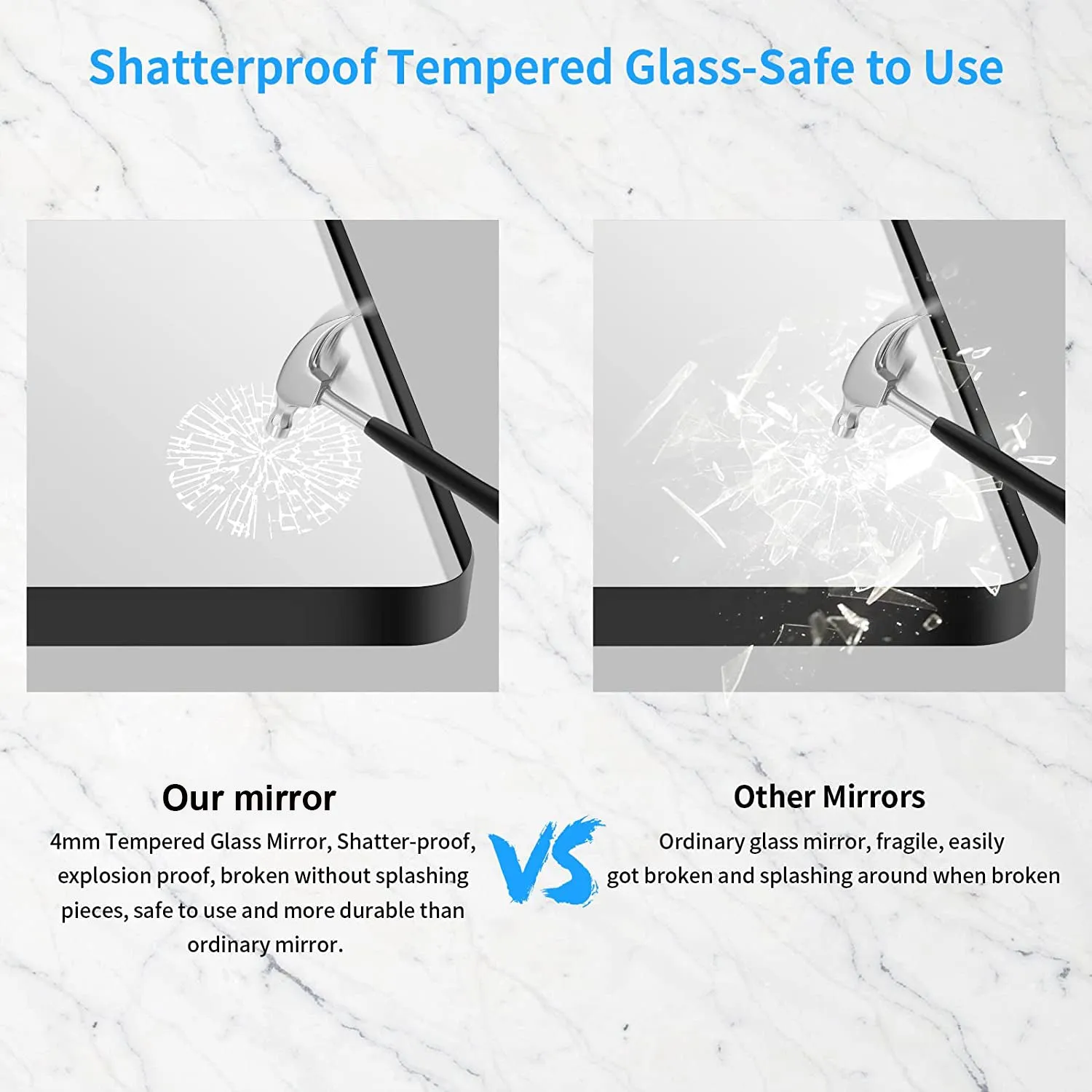 Square Framed Bathroom Wall Mirrors Aluminum Frame (Horizontal/Vertical)