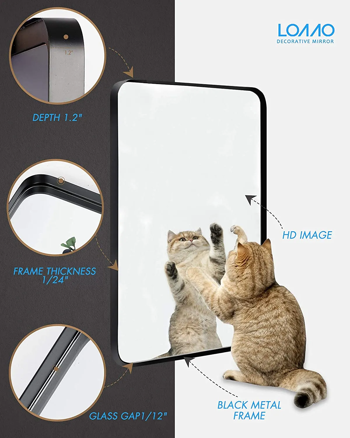 Square Framed Bathroom Wall Mirrors Aluminum Frame (Horizontal/Vertical)