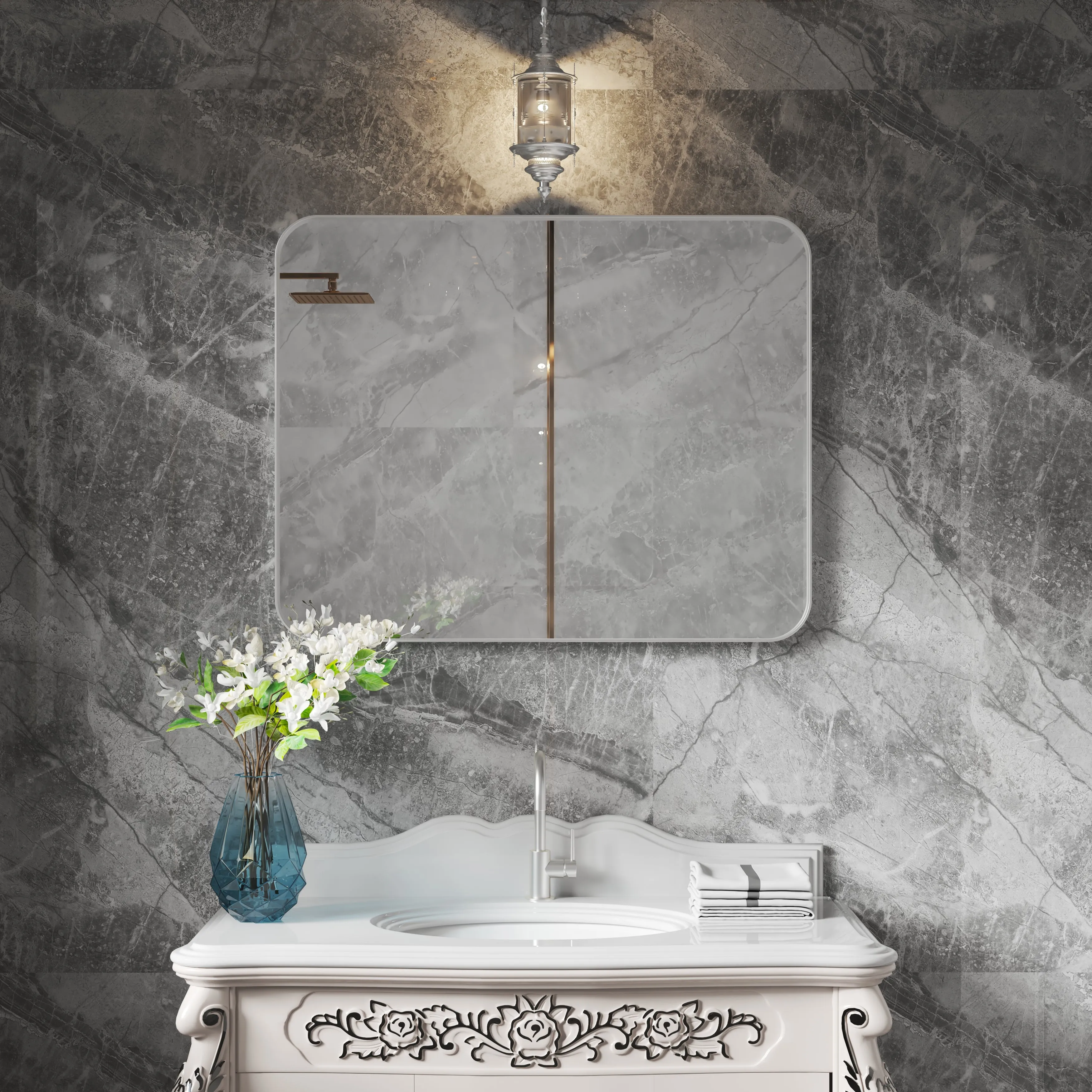 Square Framed Bathroom Wall Mirrors Aluminum Frame (Horizontal/Vertical)