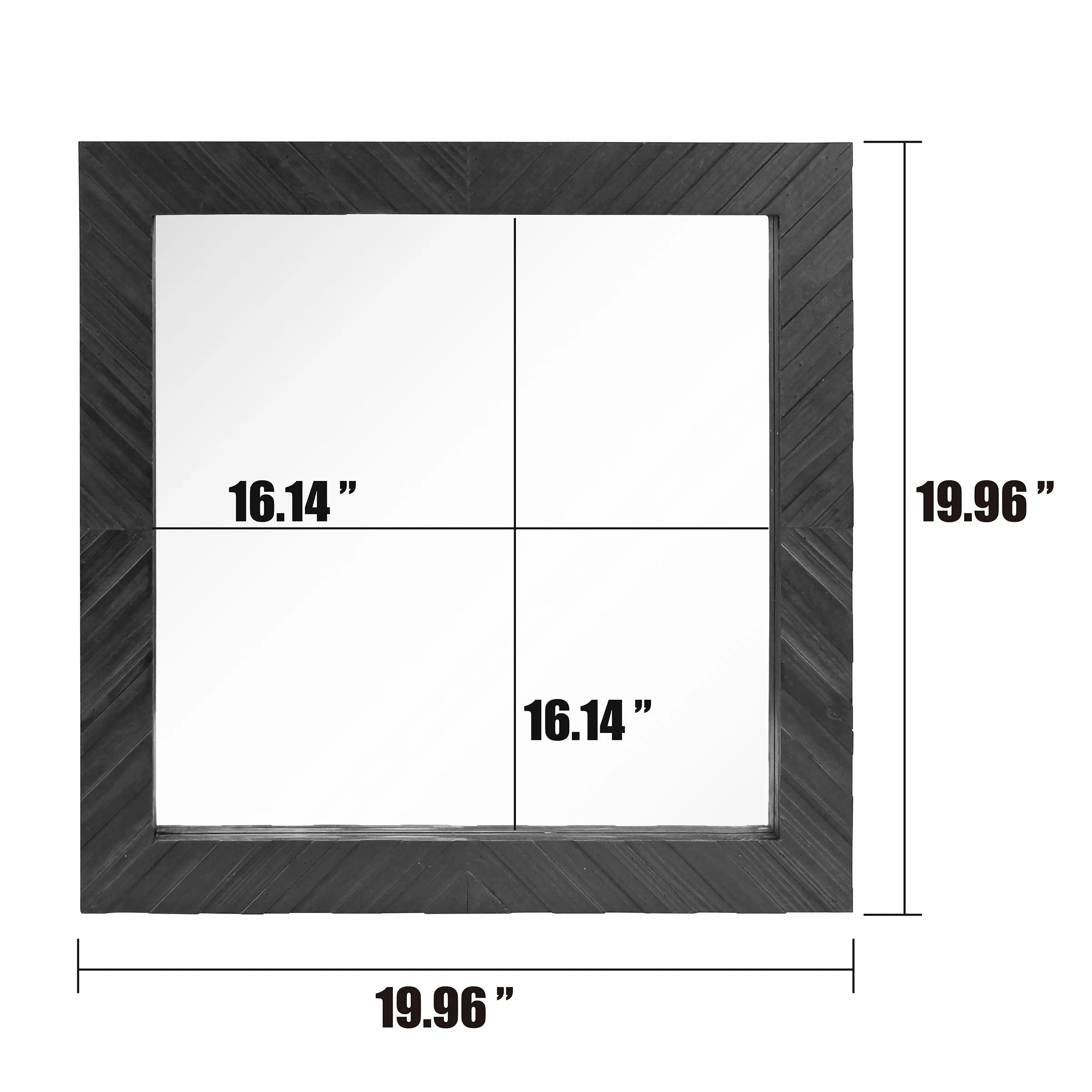 Square Textured Black Wooden Chevron Hanging Wall Mirror (WS)