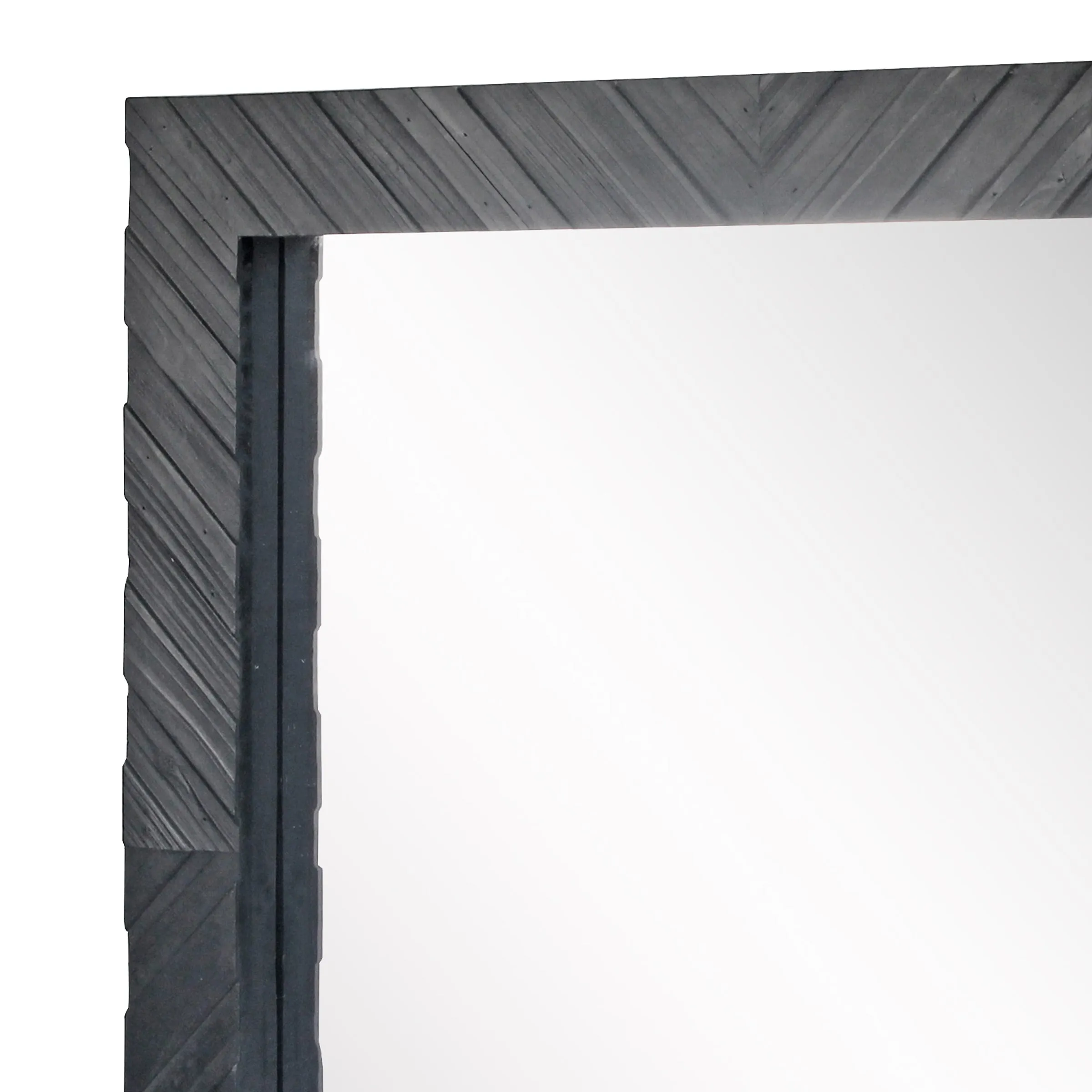 Square Textured Black Wooden Chevron Hanging Wall Mirror (WS)