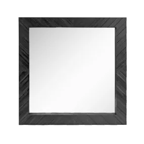 Square Textured Black Wooden Chevron Hanging Wall Mirror (WS)