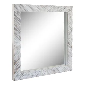 Square Textured Worn White Wooden Chevron Hanging Wall Mirror (WS)