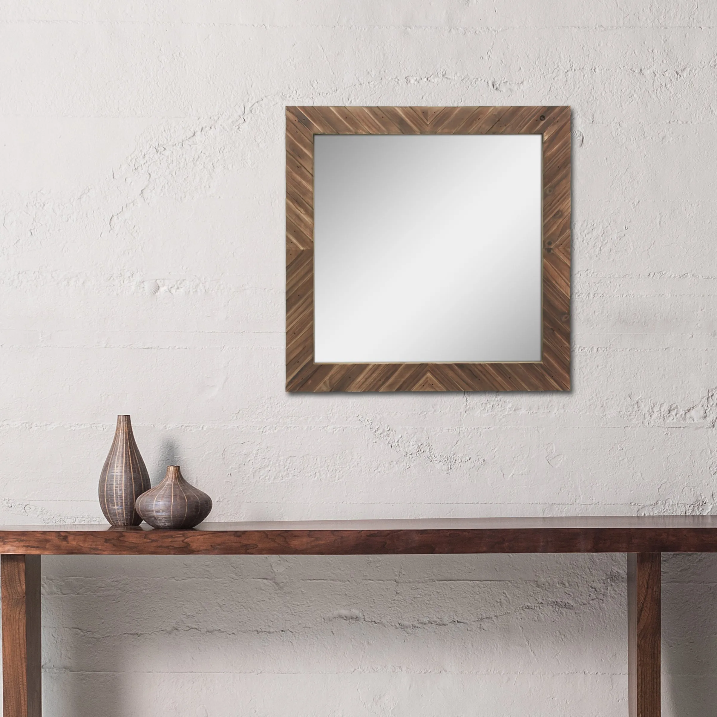 Square Wood Chevron Mirror - 20 inch (WS)