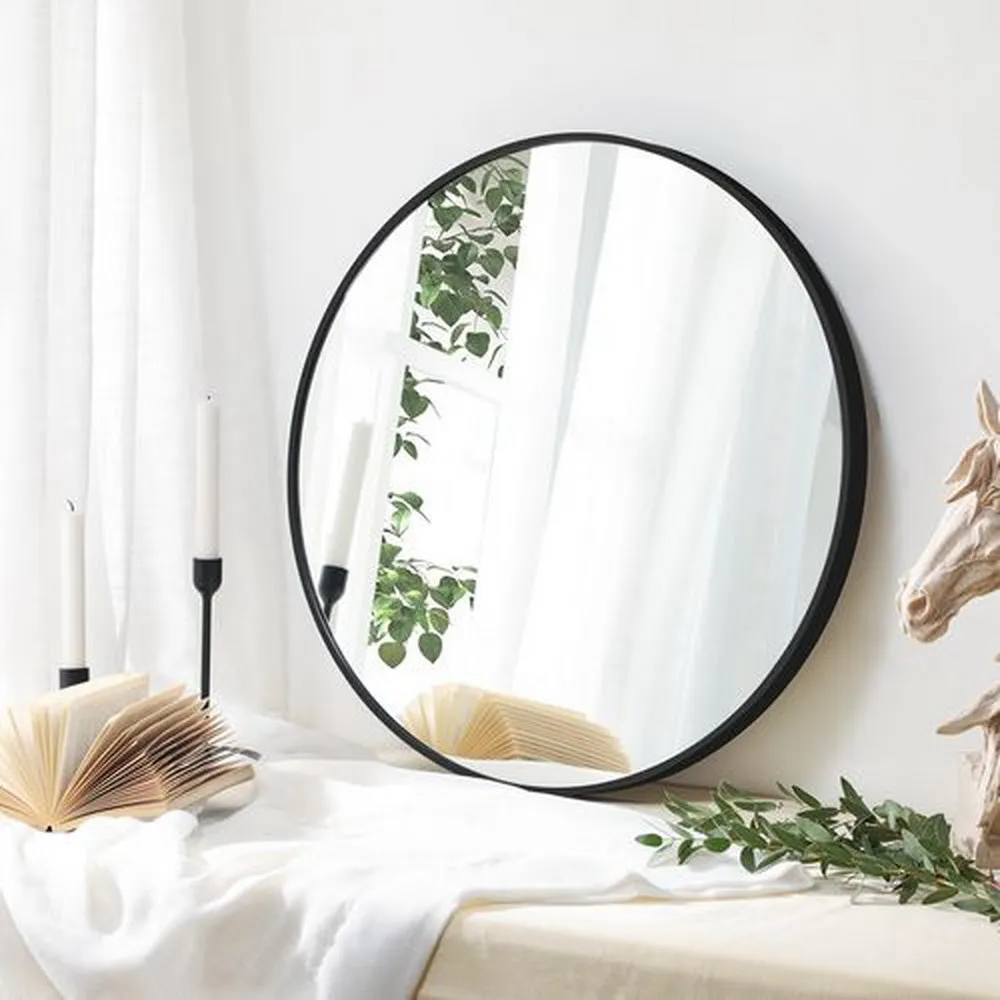 Studio Round Wood Accent Wall Mirror, Black
