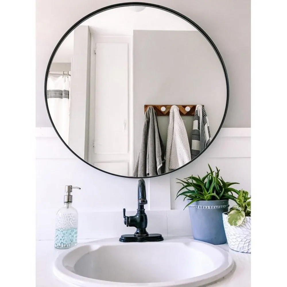 Studio Round Wood Accent Wall Mirror, Black