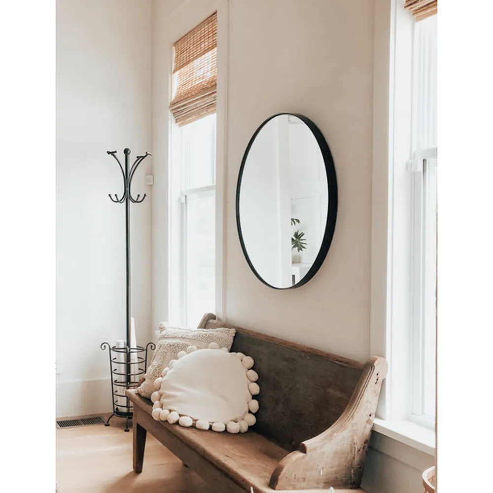 Studio Round Wood Accent Wall Mirror, Black