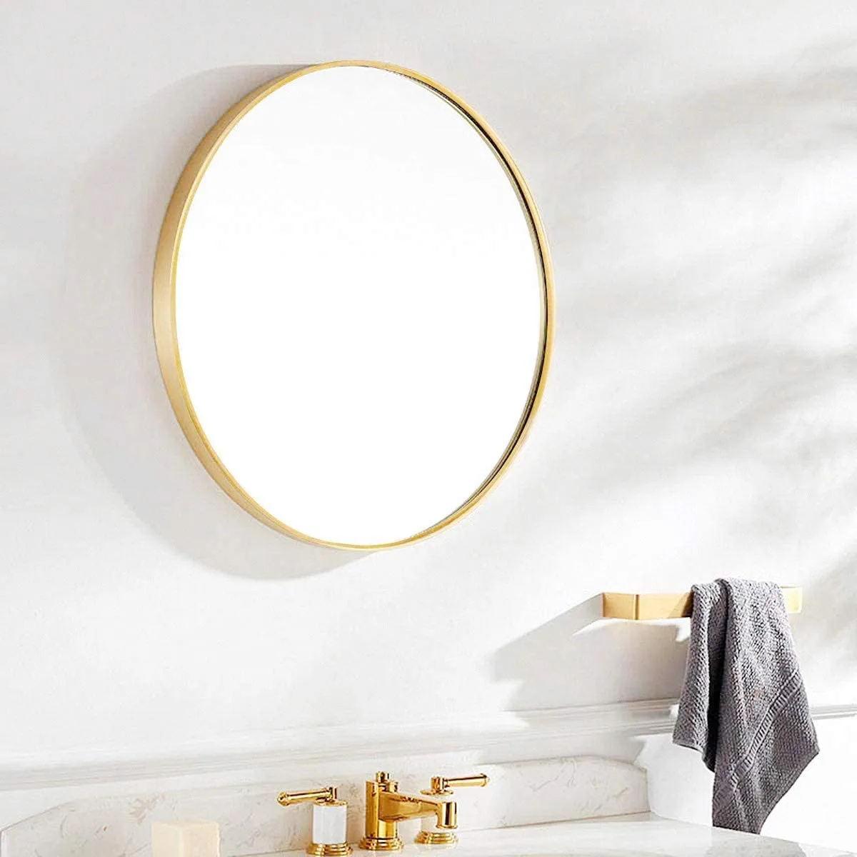 Studio Round Wood Accent Wall Mirror, Gold