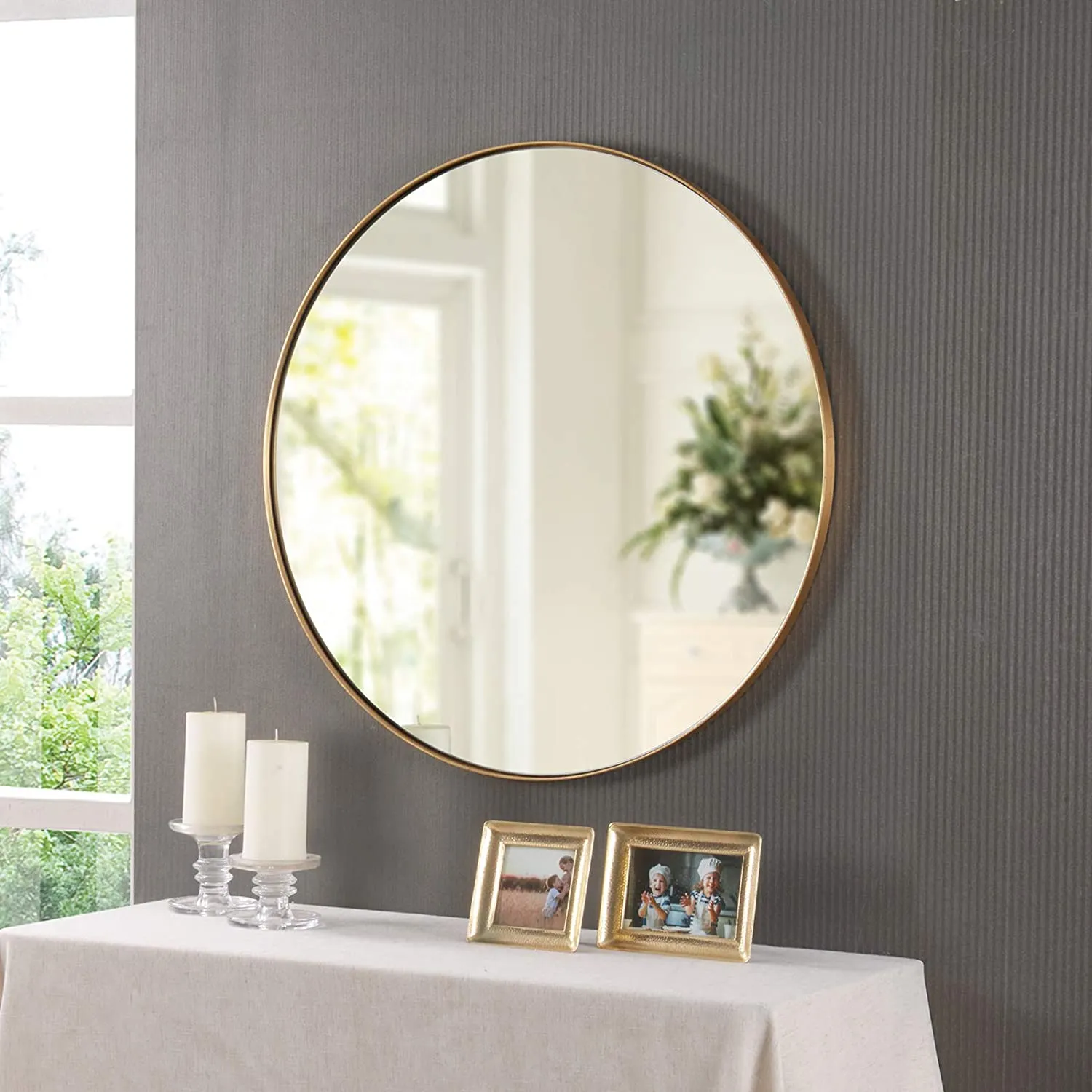 Studio Round Wood Accent Wall Mirror, Gold
