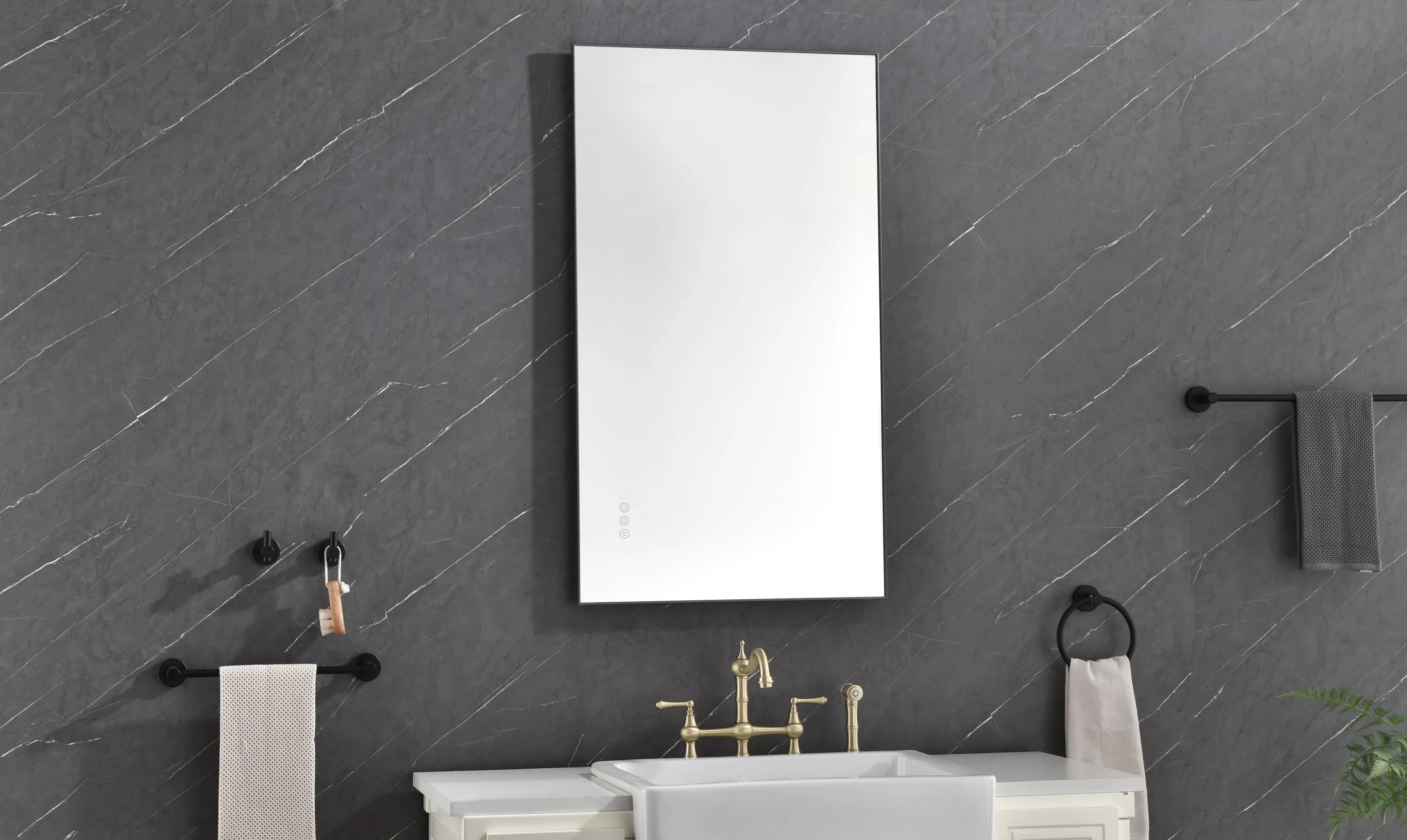 Super Bright Led Bathroom Mirror with Lights,Metal Frame Mirror Wall Mounted Lighted Vanity Mirrors for Wall,Anti Fog Dimmable Led Mirror for Makeup,Vertical/horizontalGunGray Metal