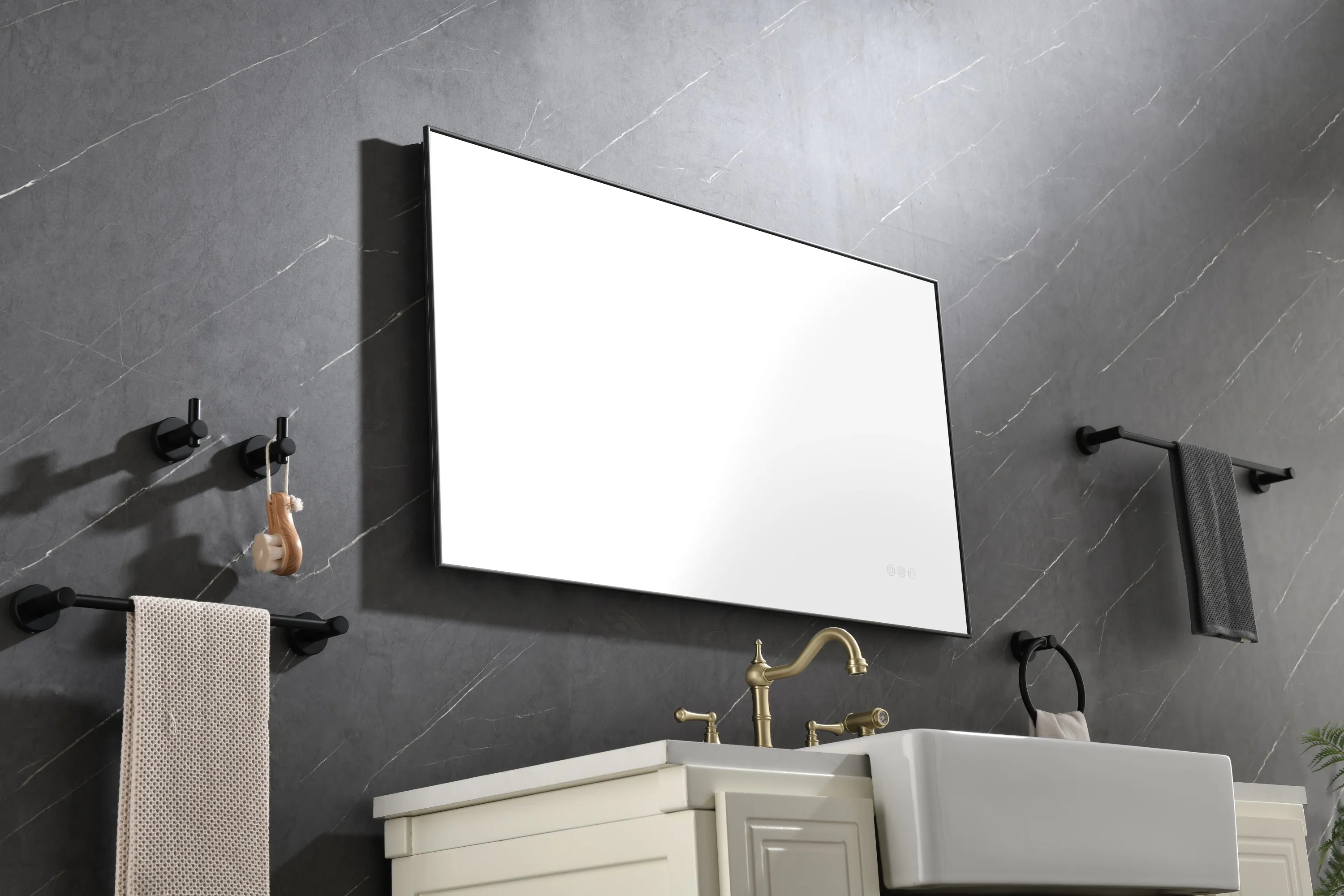 Super Bright Led Bathroom Mirror with Lights,Metal Frame Mirror Wall Mounted Lighted Vanity Mirrors for Wall,Anti Fog Dimmable Led Mirror for Makeup,Vertical/horizontalGunGray Metal