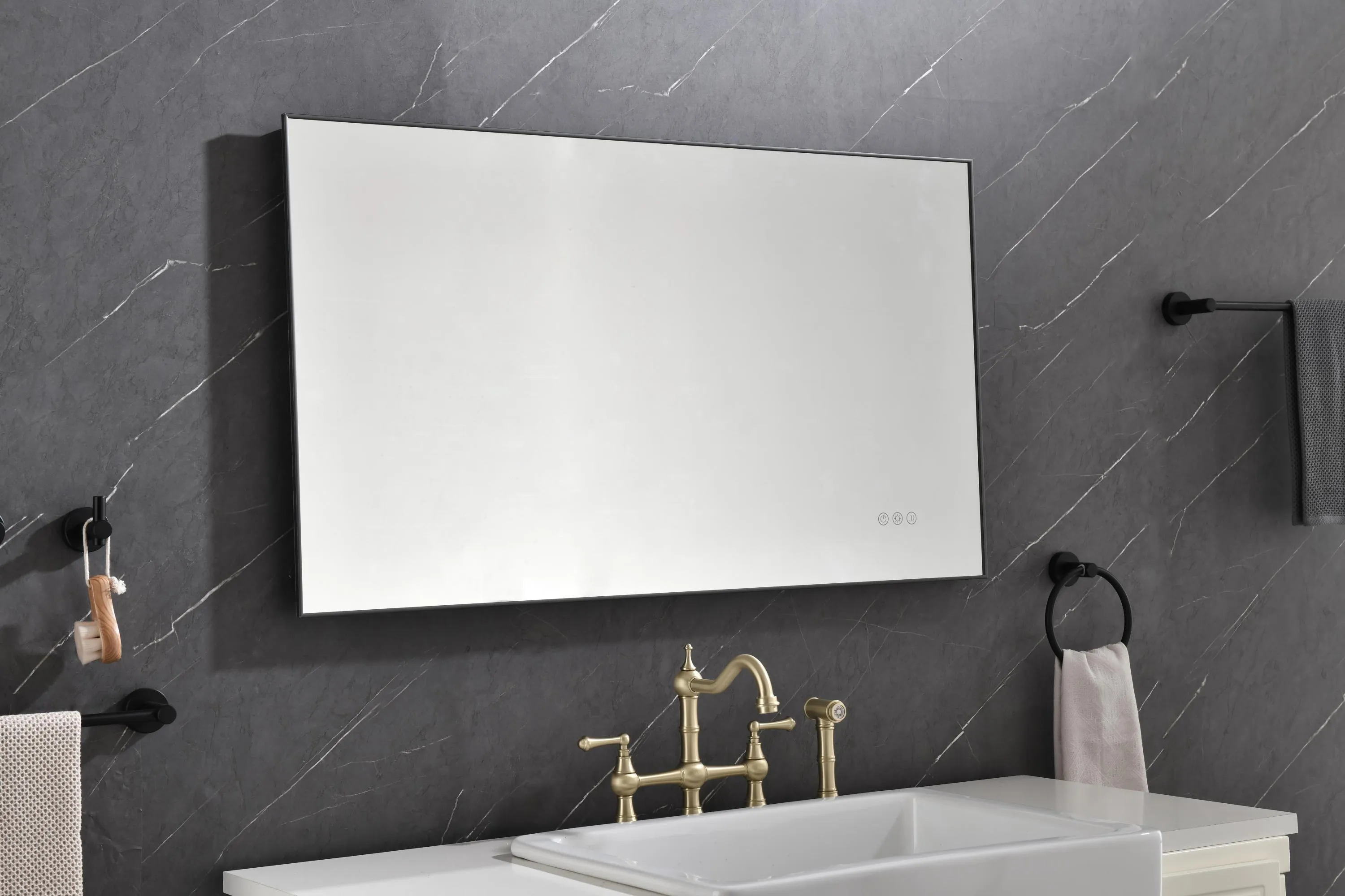 Super Bright Led Bathroom Mirror with Lights,Metal Frame Mirror Wall Mounted Lighted Vanity Mirrors for Wall,Anti Fog Dimmable Led Mirror for Makeup,Vertical/horizontalGunGray Metal