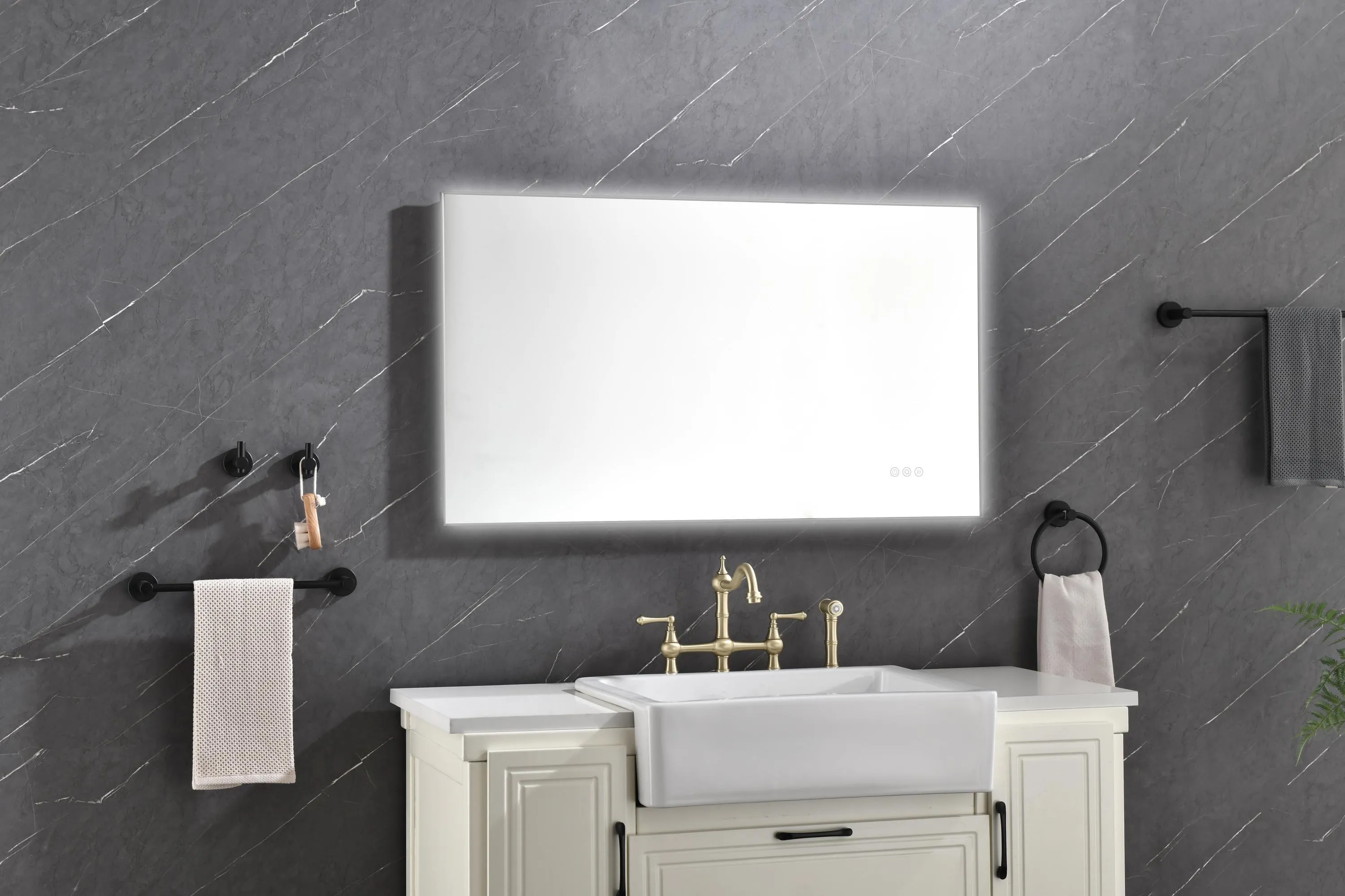 Super Bright Led Bathroom Mirror with Lights,Metal Frame Mirror Wall Mounted Lighted Vanity Mirrors for Wall,Anti Fog Dimmable Led Mirror for Makeup,Vertical/horizontalGunGray Metal