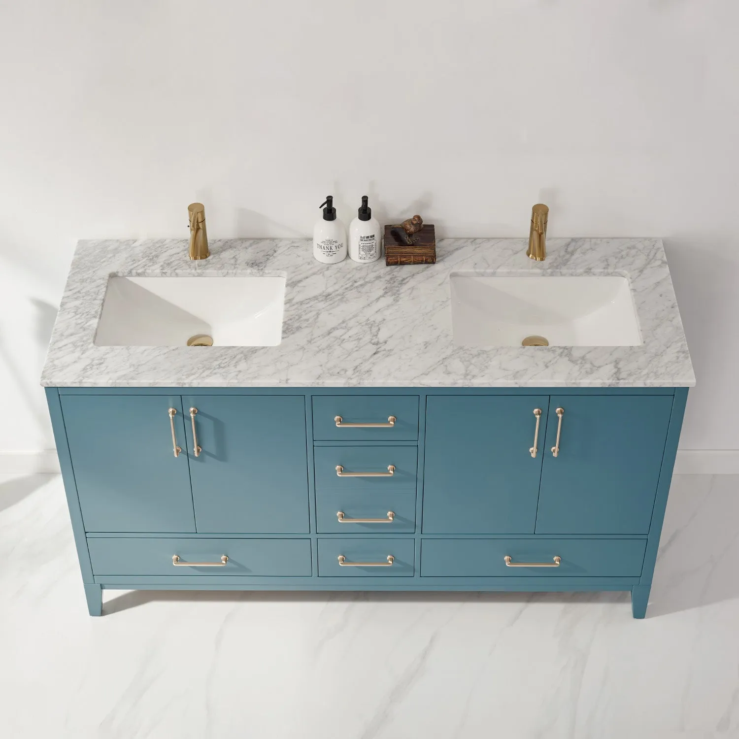 Sutton 60" Double Bathroom Vanity Set with Marble Countertop