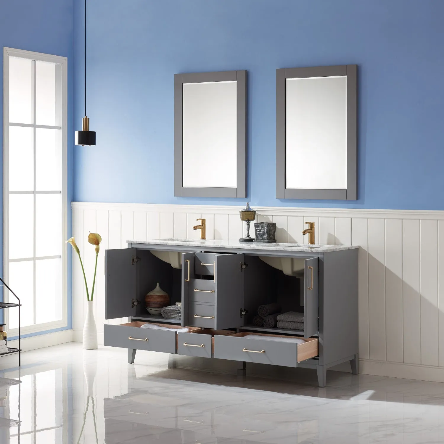 Sutton 60" Double Bathroom Vanity Set with Marble Countertop