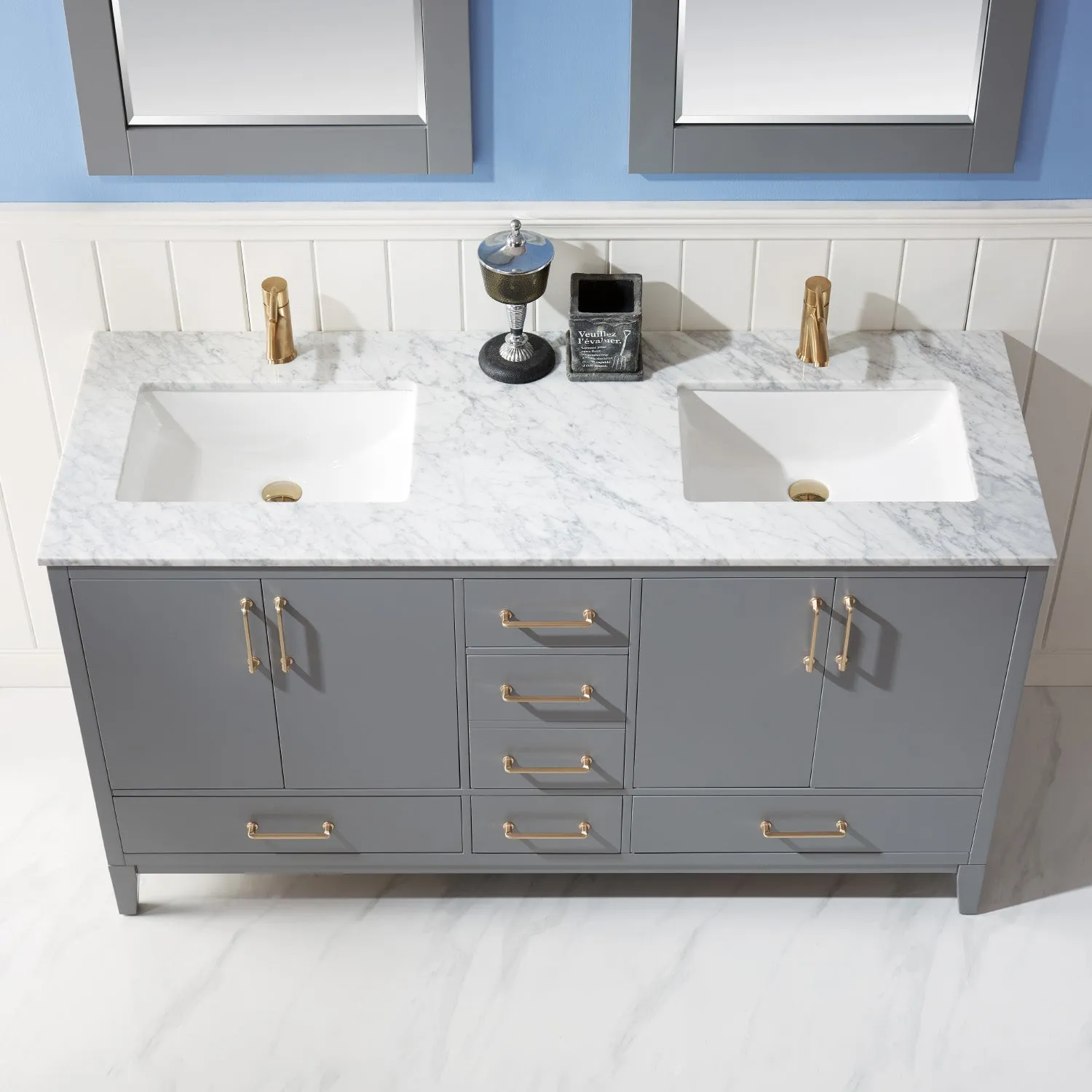 Sutton 60" Double Bathroom Vanity Set with Marble Countertop