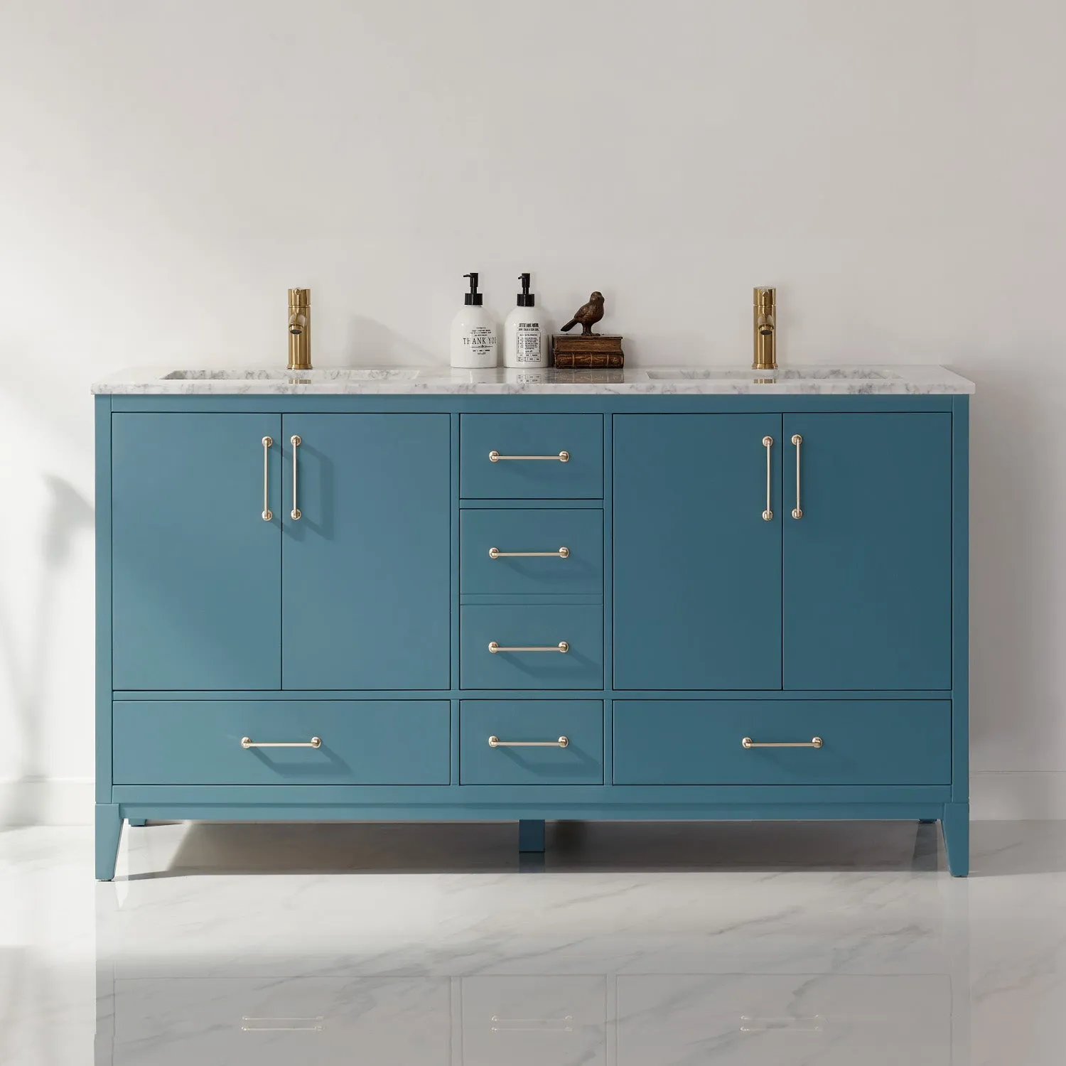 Sutton 60" Double Bathroom Vanity Set with Marble Countertop