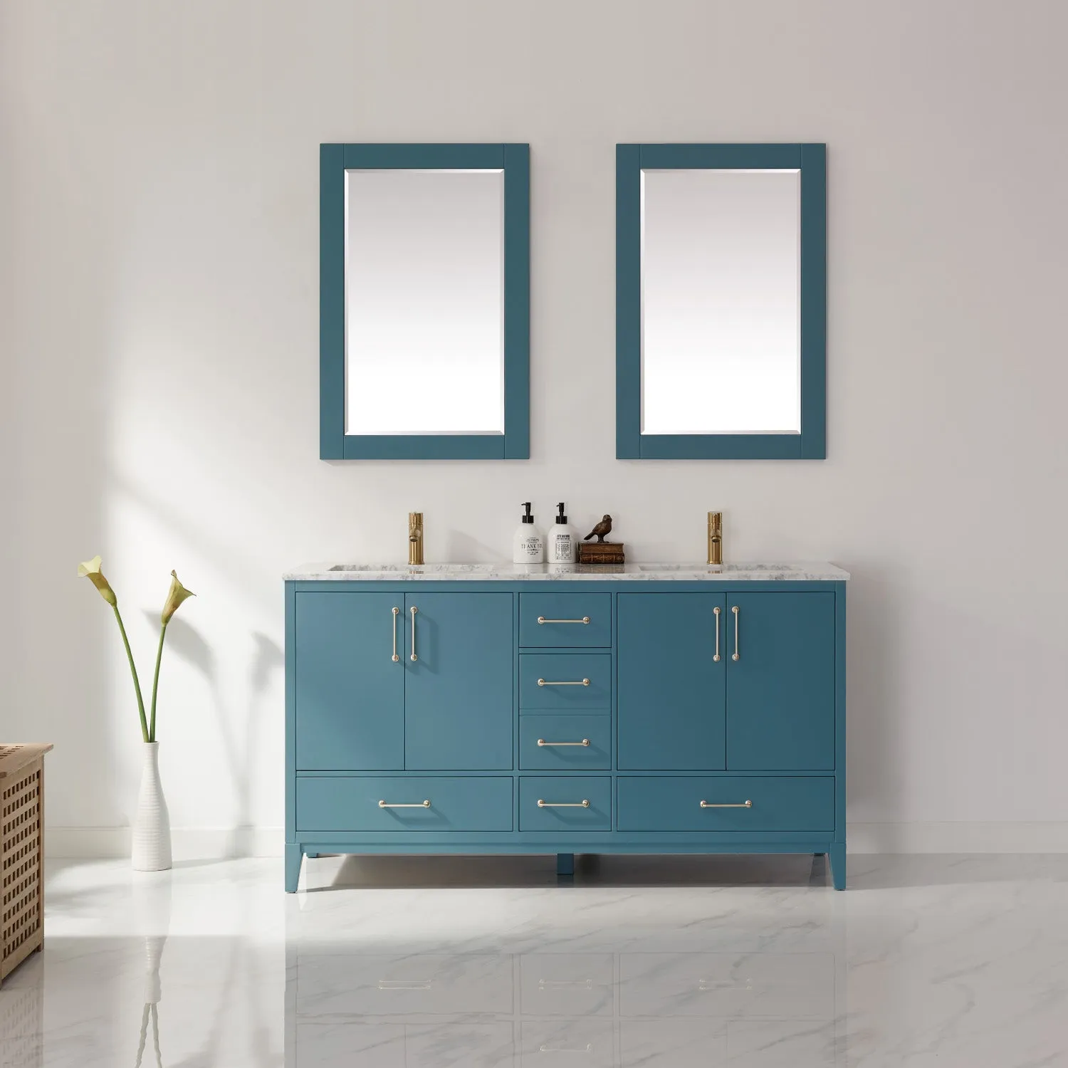 Sutton 60" Double Bathroom Vanity Set with Marble Countertop