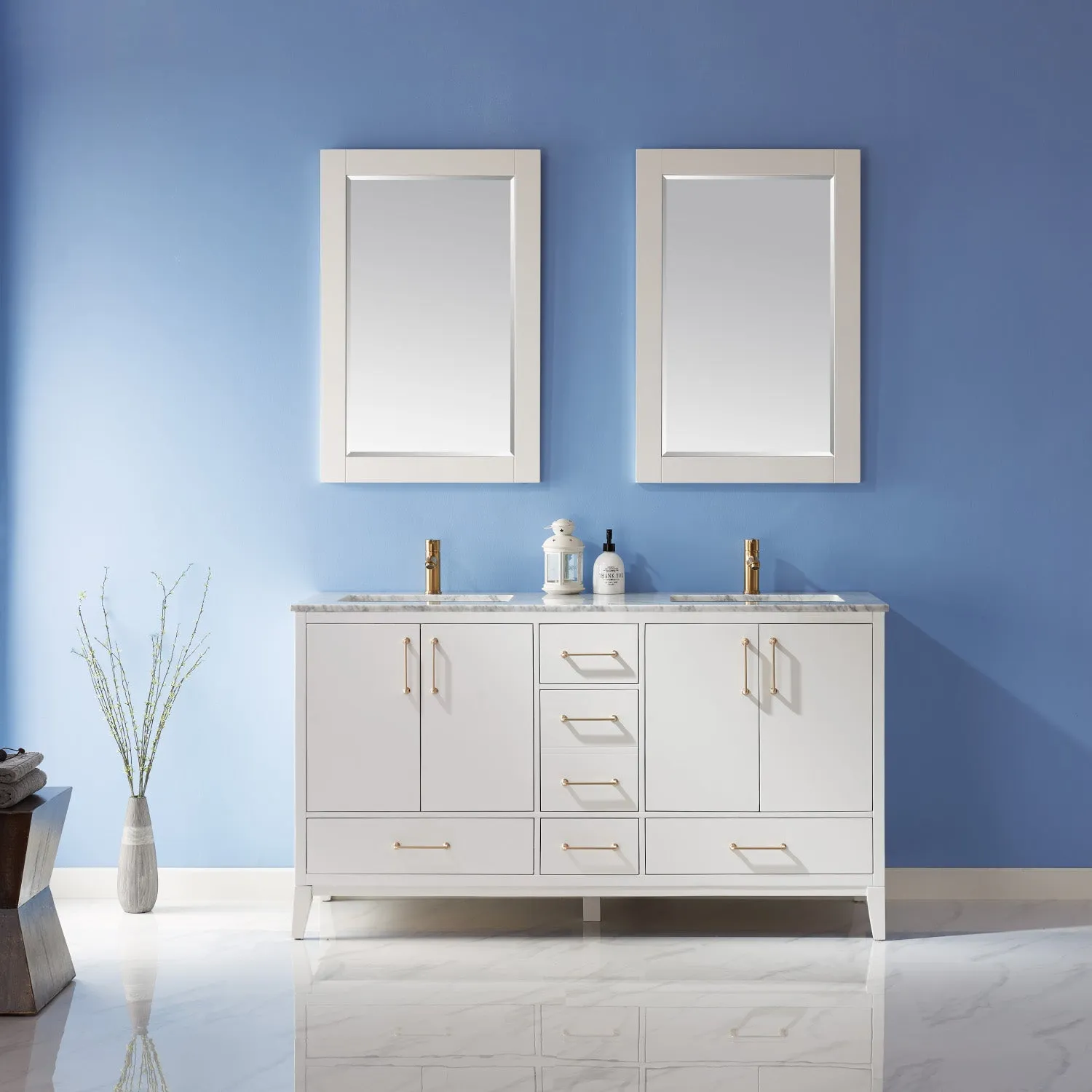 Sutton 60" Double Bathroom Vanity Set with Marble Countertop