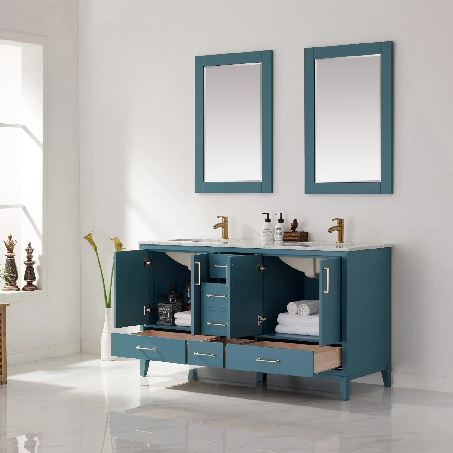 Sutton 60" Double Bathroom Vanity Set with Marble Countertop