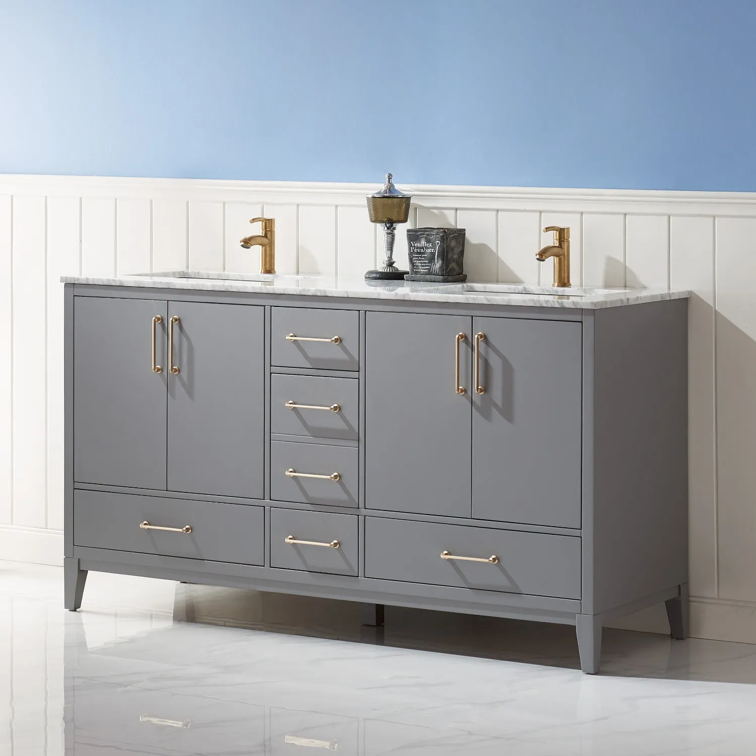 Sutton 60" Double Bathroom Vanity Set with Marble Countertop
